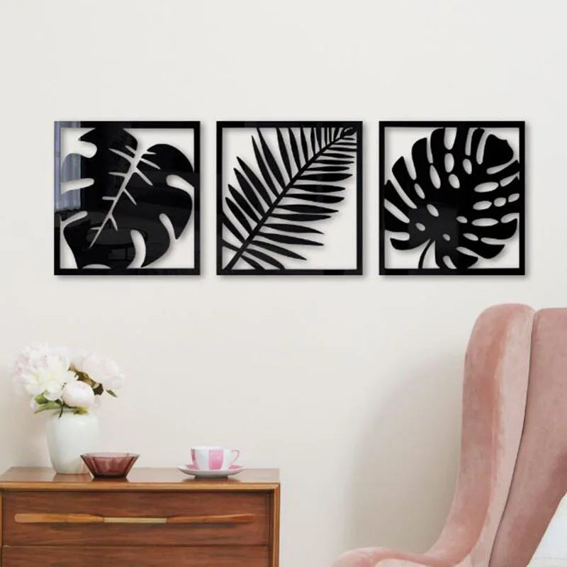 3D Hollow Plant Mirror Sticker Acrylic Palma Wall Stickers Frame Stickers for Sofa Background Wall Home Decor