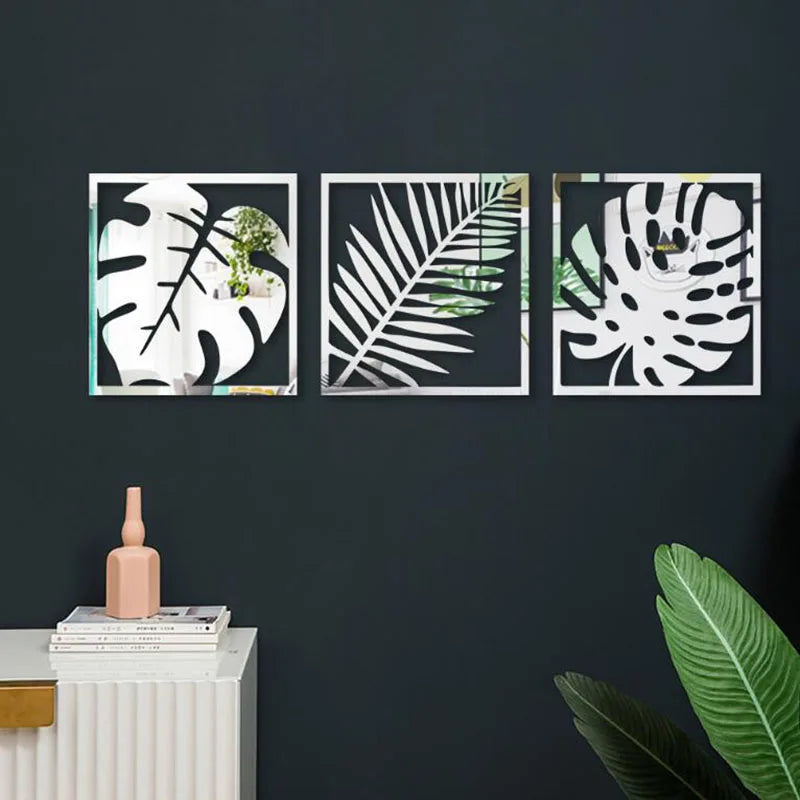3D Hollow Plant Mirror Sticker Acrylic Palma Wall Stickers Frame Stickers for Sofa Background Wall Home Decor