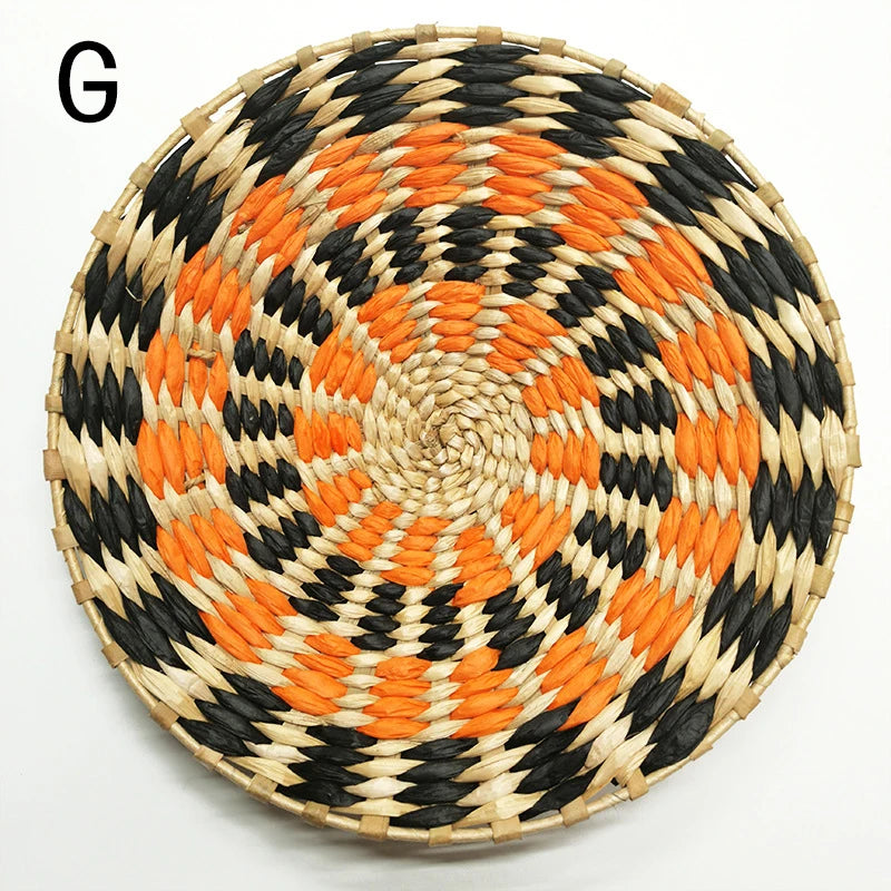 Straw Woven Round Wall Decoration Pendants Creative Retro Ethnic Background Wall Decor Moroccan Style Hand-woven Ornaments