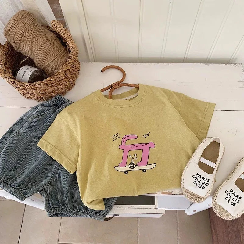2025 Summer Kids Tees Cartoon Tops For Boys Girls Children Short-Sleeve T-Shirts Toddler Cotton Outfits Baby Outerwear Clothes