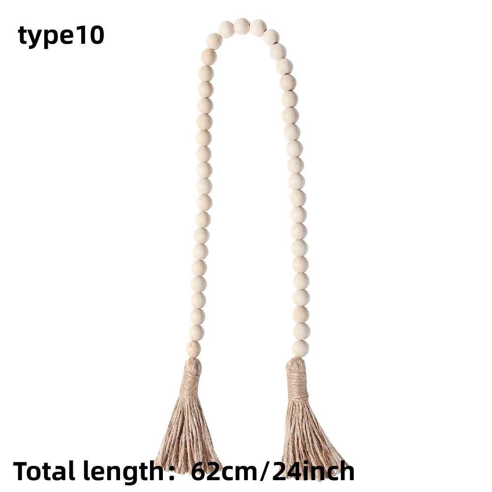 Wood Bead Garland Farmhouse Wall Hanging Home Decor DIY Handmade Garland with Jute Rustic Wall Tassel Bead Ornament Boho Gift