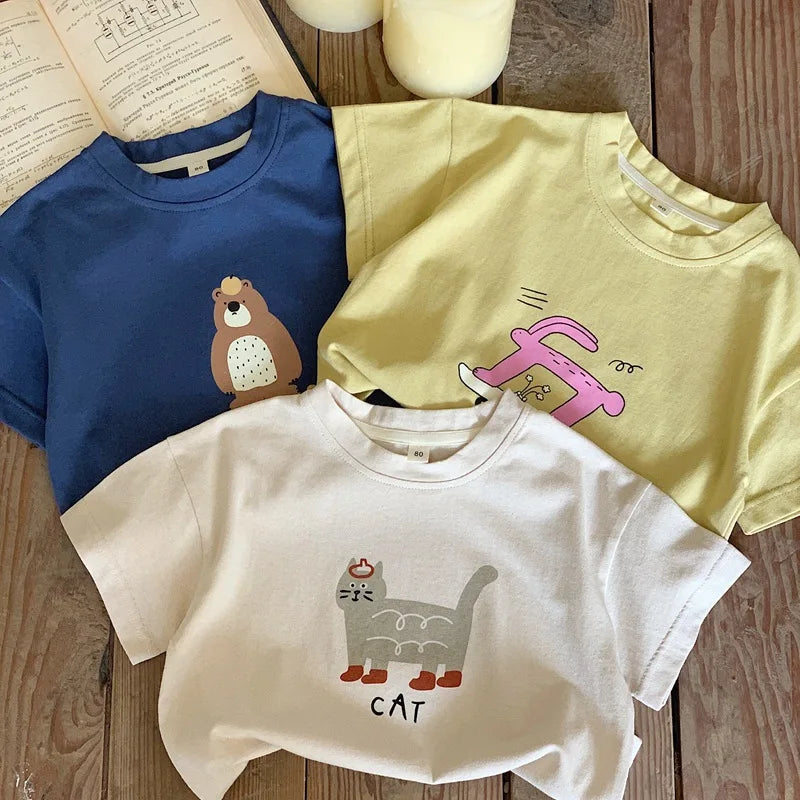 2025 Summer Kids Tees Cartoon Tops For Boys Girls Children Short-Sleeve T-Shirts Toddler Cotton Outfits Baby Outerwear Clothes