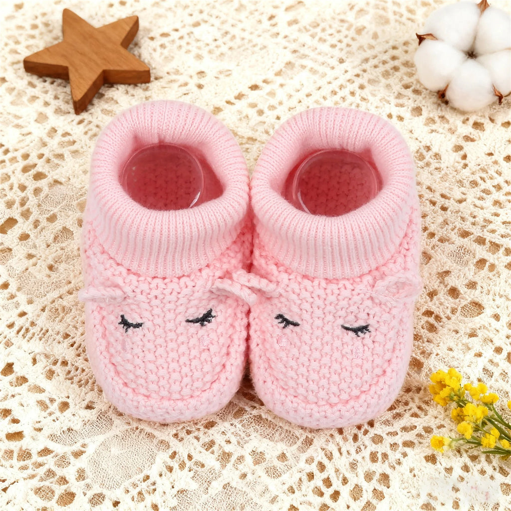 0-12months Infant Knitted Baby Booties with Ears Soft shoes for baby girls Comfortable Winter Shoes