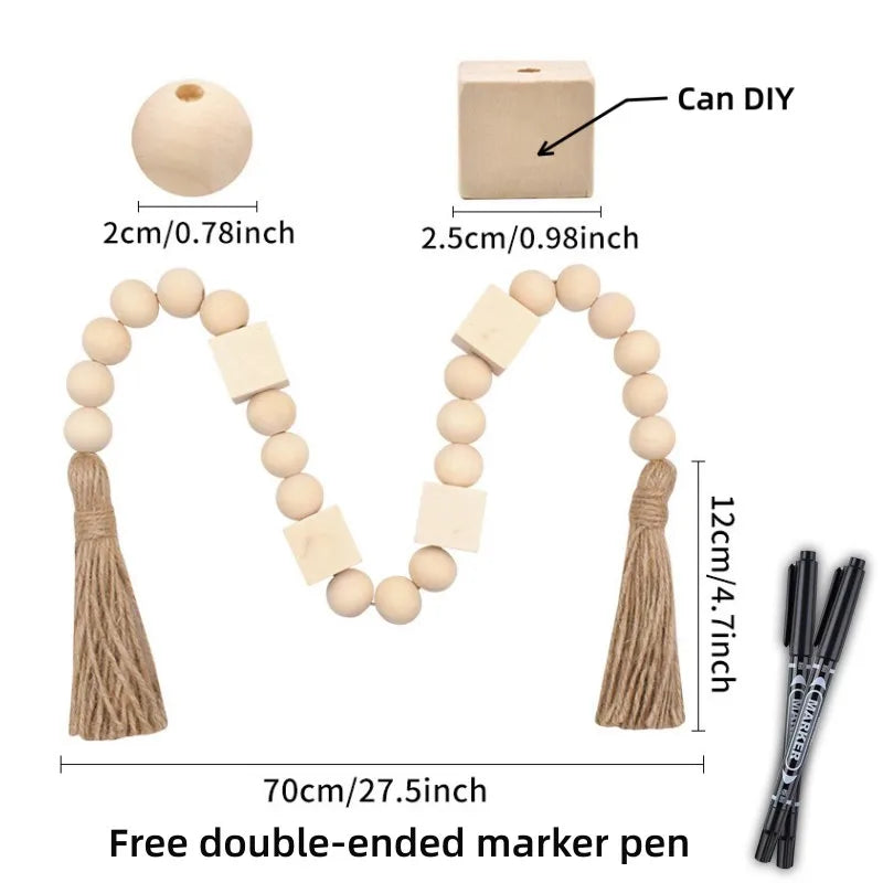 Wood Bead Garland Farmhouse Wall Hanging Home Decor DIY Handmade Garland with Jute Rustic Wall Tassel Bead Ornament Boho Gift