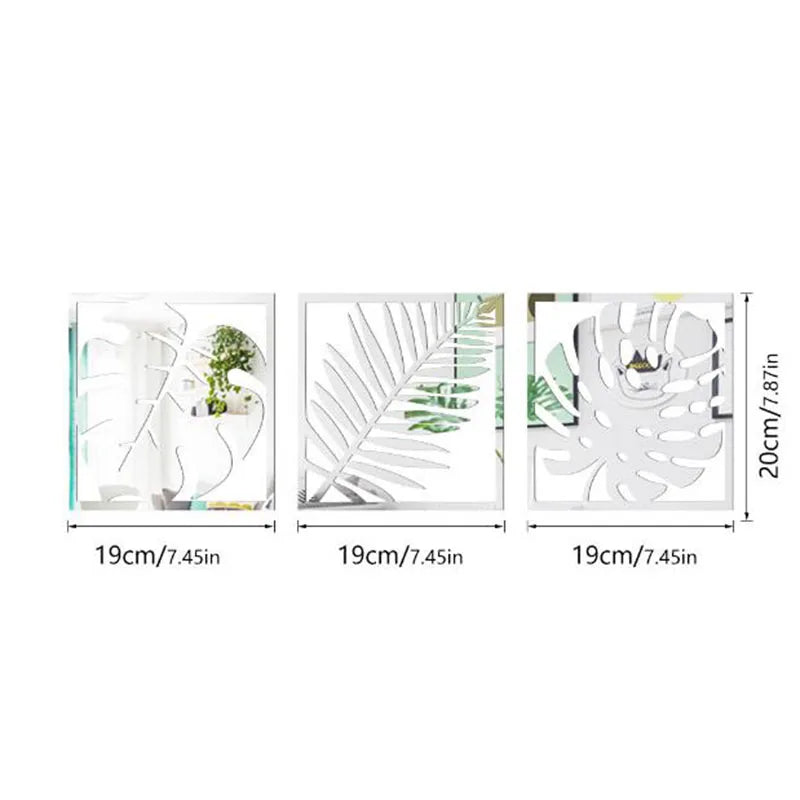 3D Hollow Plant Mirror Sticker Acrylic Palma Wall Stickers Frame Stickers for Sofa Background Wall Home Decor