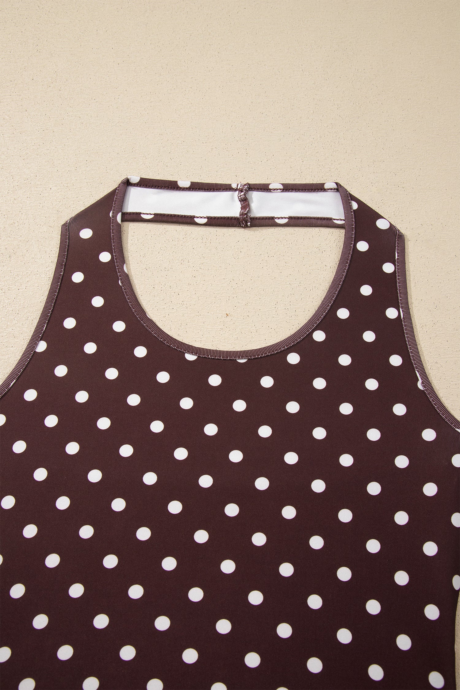 Brown Polka Dot Halter Tank Drawstring Elastic Waist Short Set