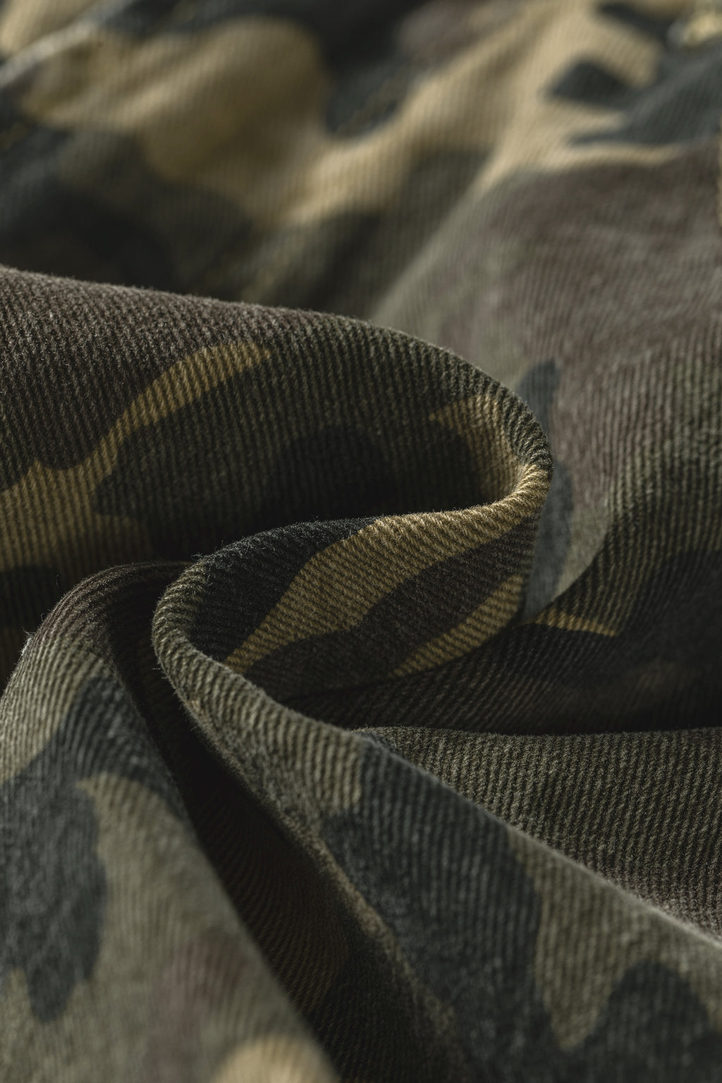Green Camouflage High Rise Denim Shorts