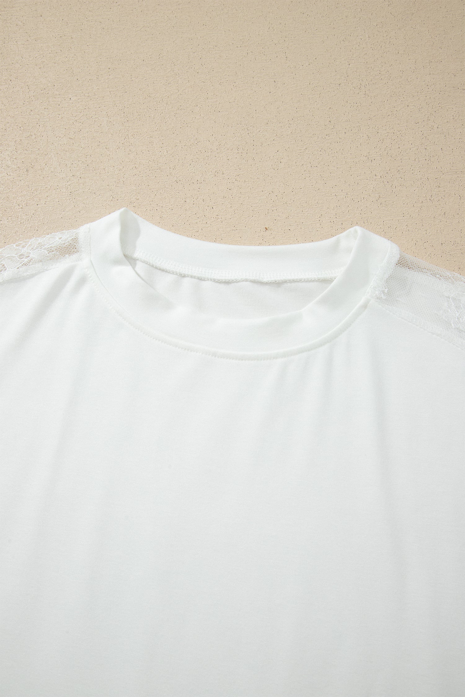 White Sheer Lace Splicing Long Sleeve Shift Top
