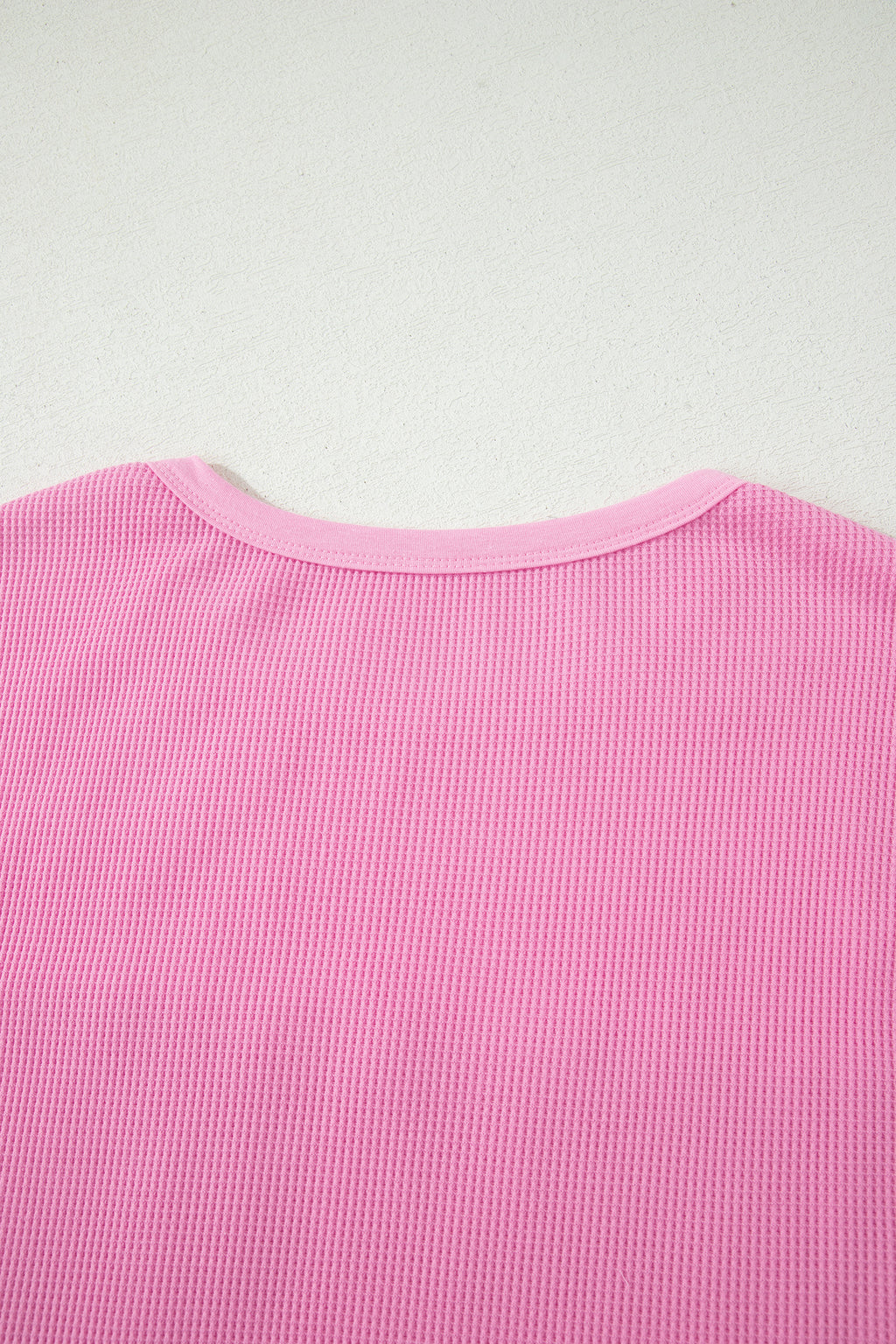 Light Blue Solid Color Raw Seam Waffled Patchwork Casual T Shirt