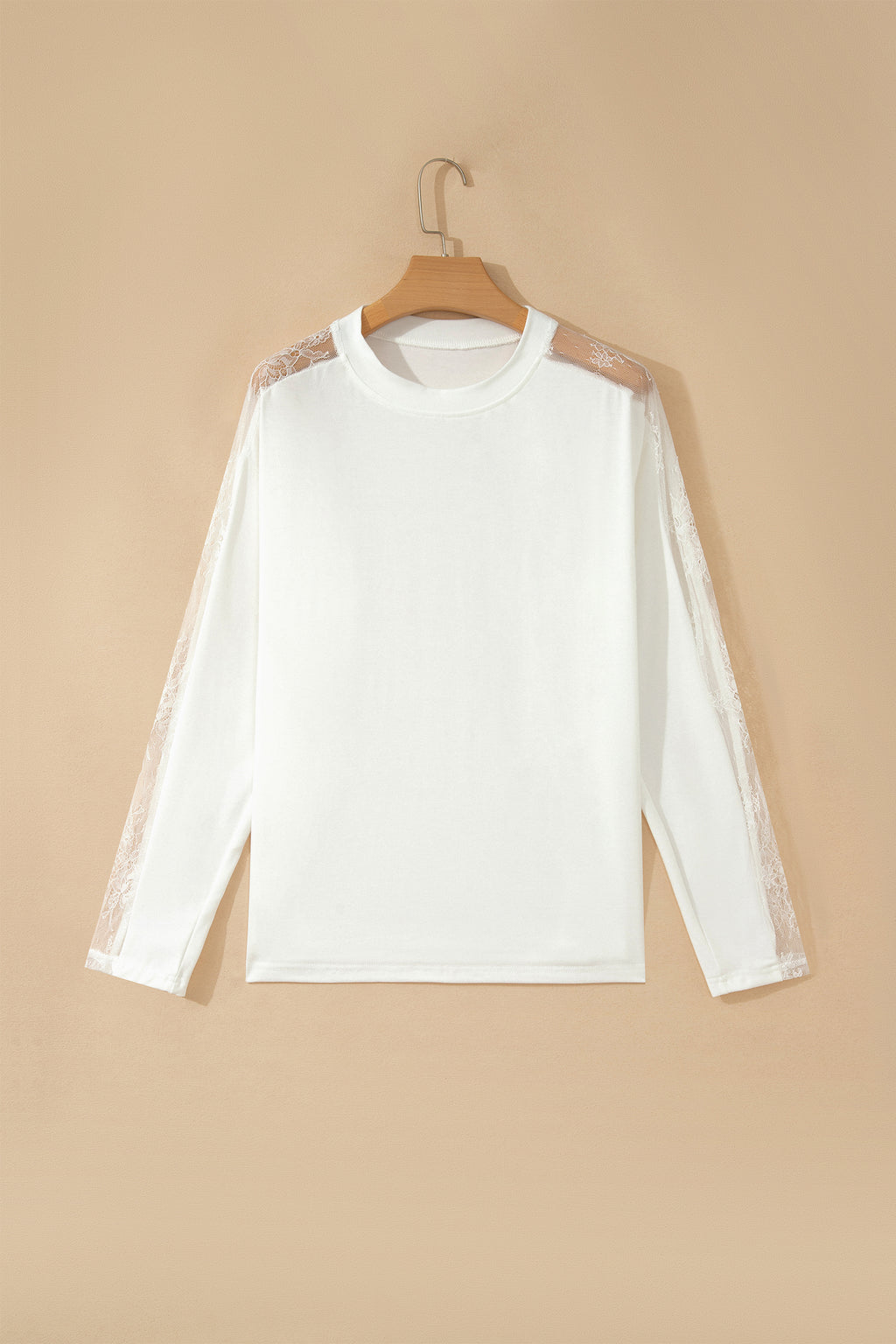 White Sheer Lace Splicing Long Sleeve Shift Top