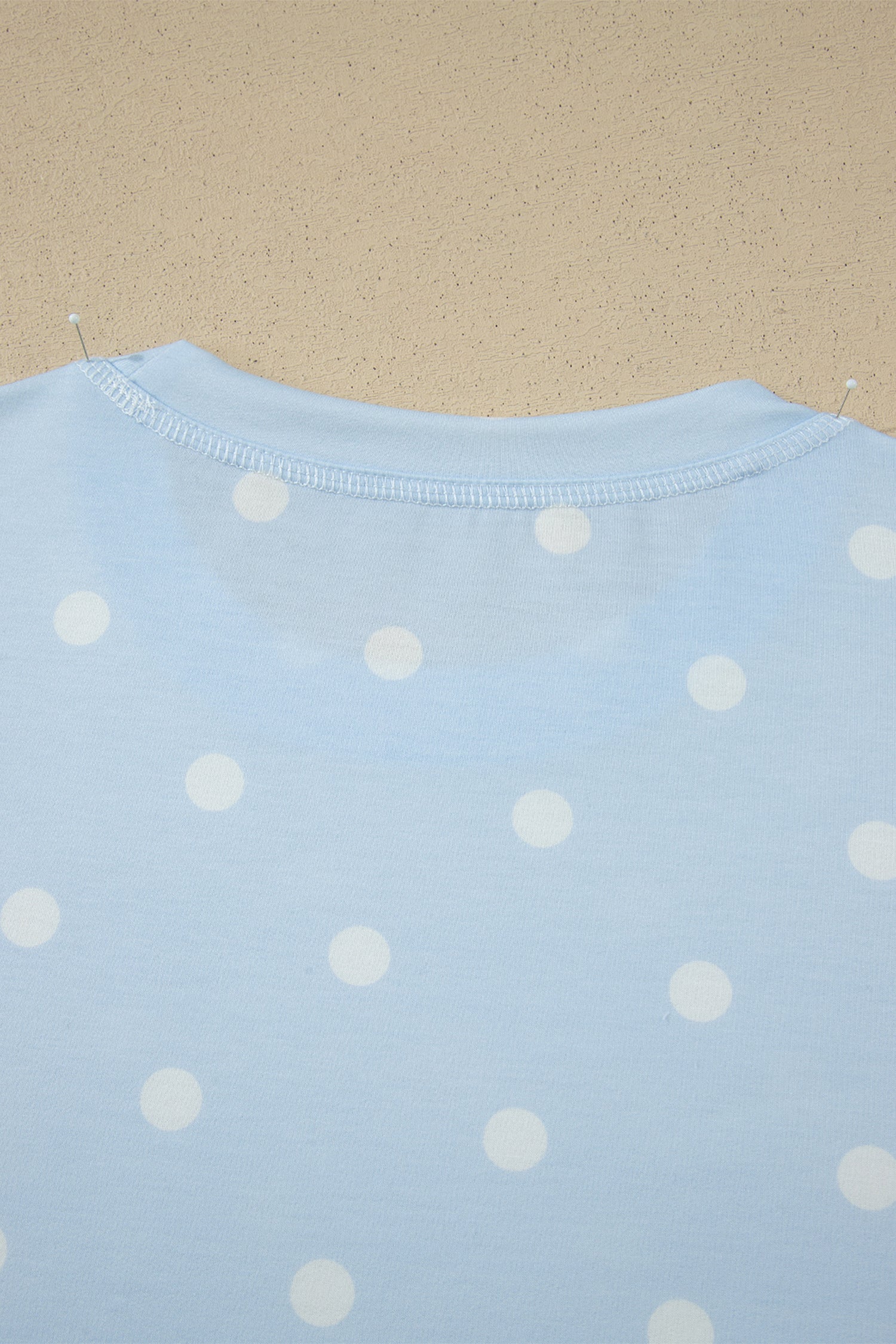 Sky Blue Exposed Seam Detail Polka Dot Loose Tee Drawstring Shorts Set