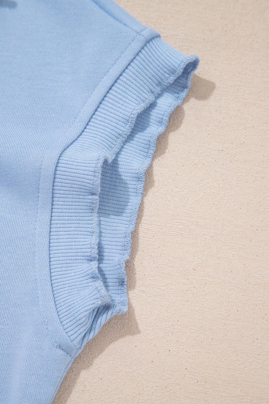 Sky Blue Lace Accent Zipped Collar Short Sleeve Top Sweatpants Set