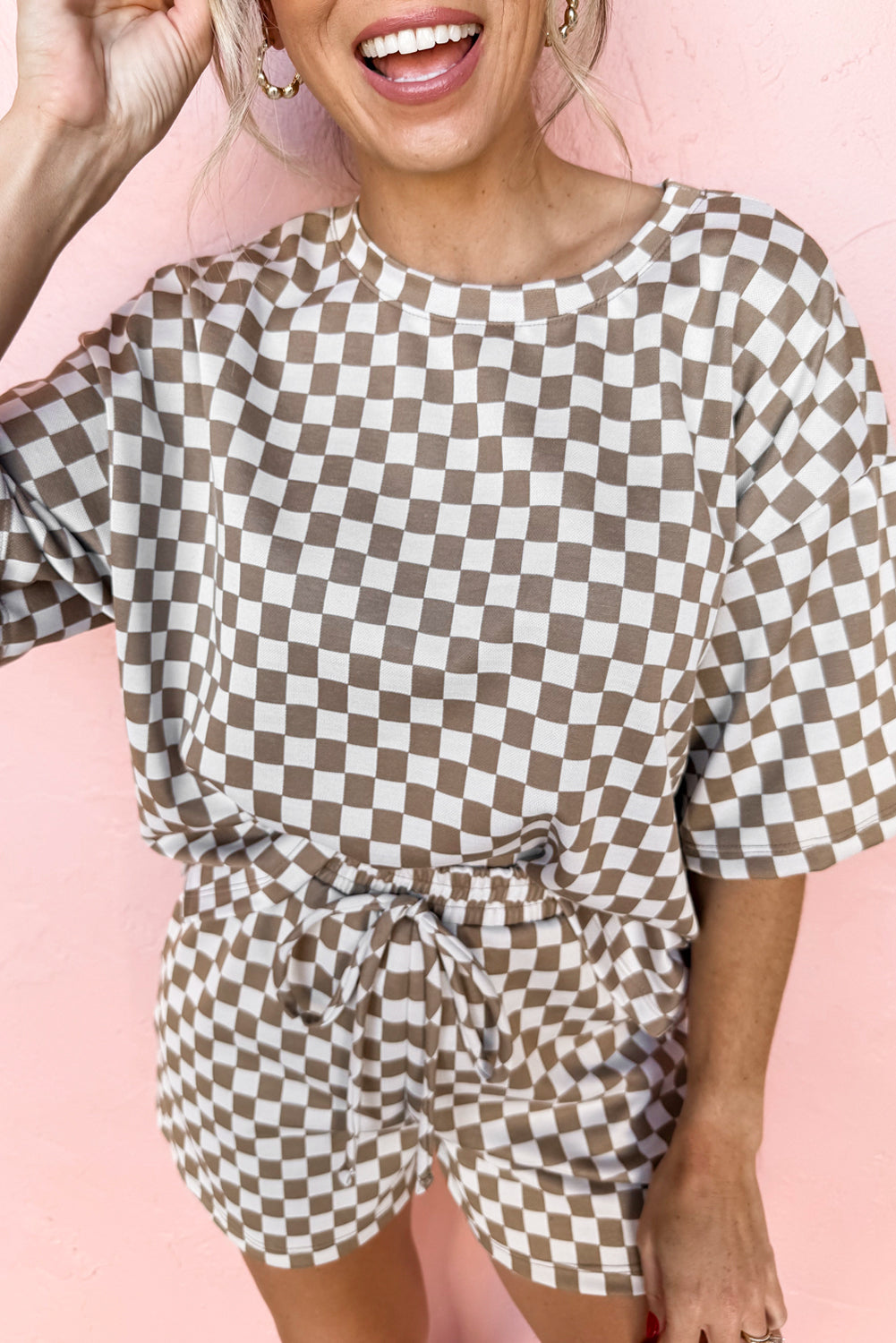 Black Checkered Top and Short Casual 2pcs Set