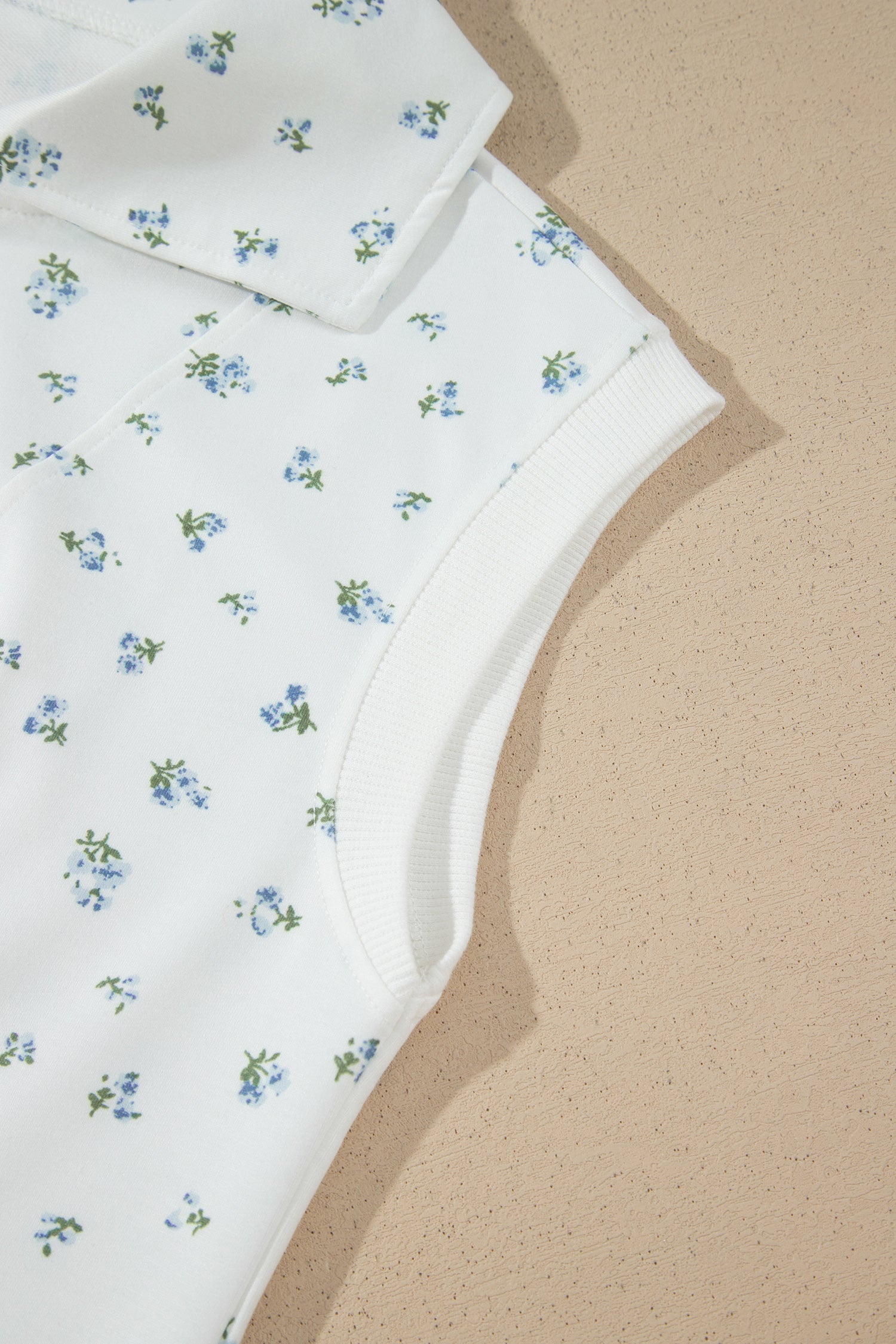 White Floral Print Half Zip Top Matching Short Set