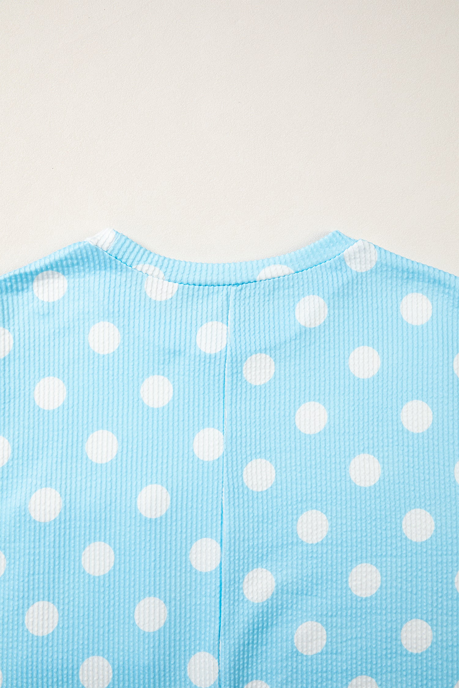 Pink Polka Dot Round Neck Drop Shoulder Patch Pocket Jacquard Texture Top