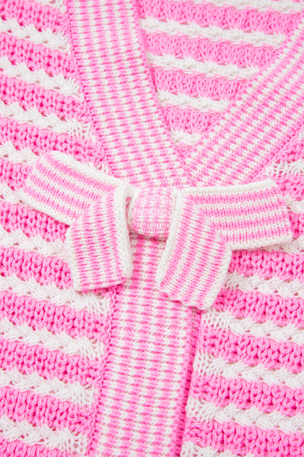 Green Stripe Short Sleeve Knit V Neck Bow Knot Sweater