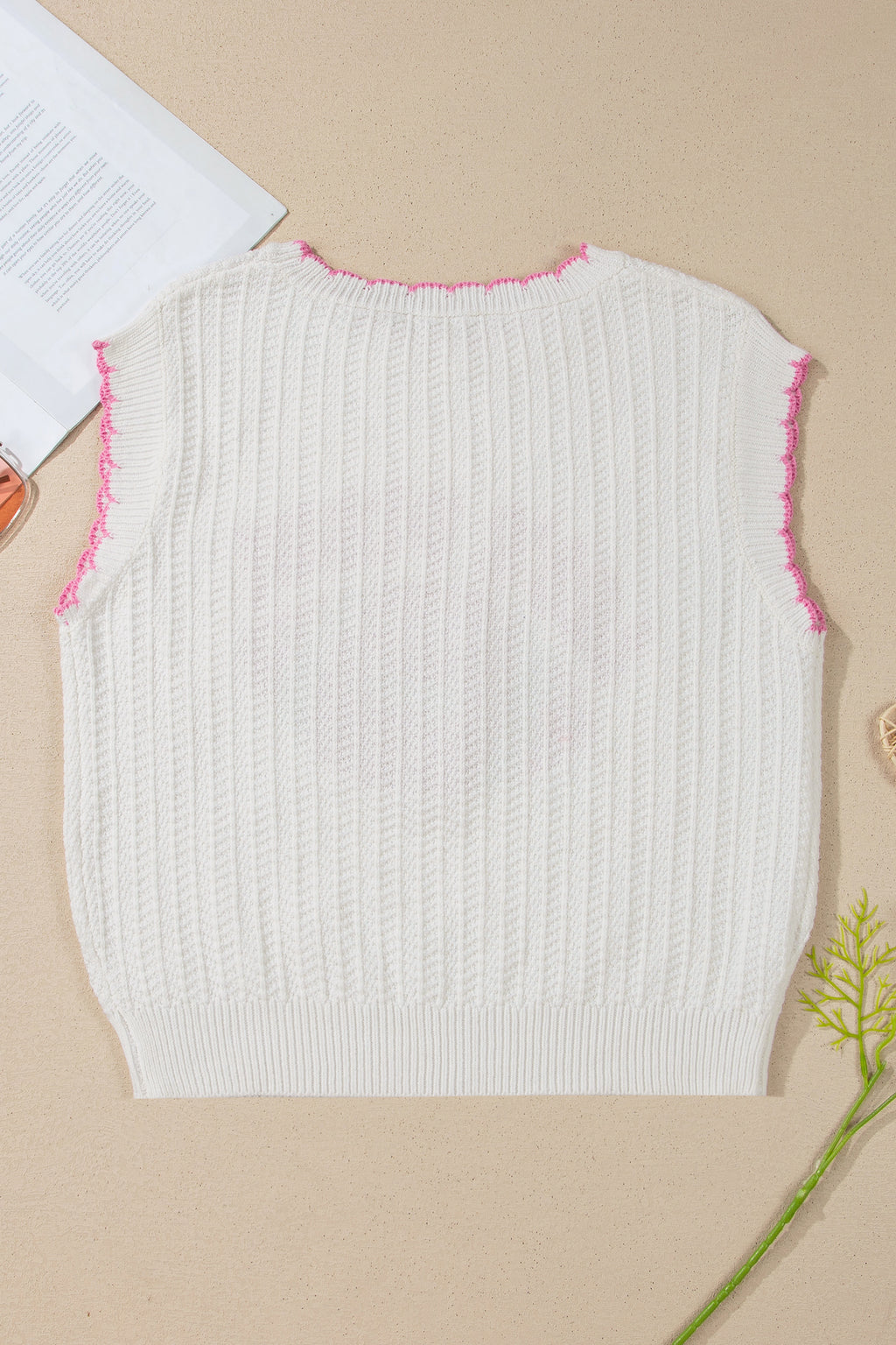 White Lets Play Pattern Textured Knit Casual Shift Sweater Vest