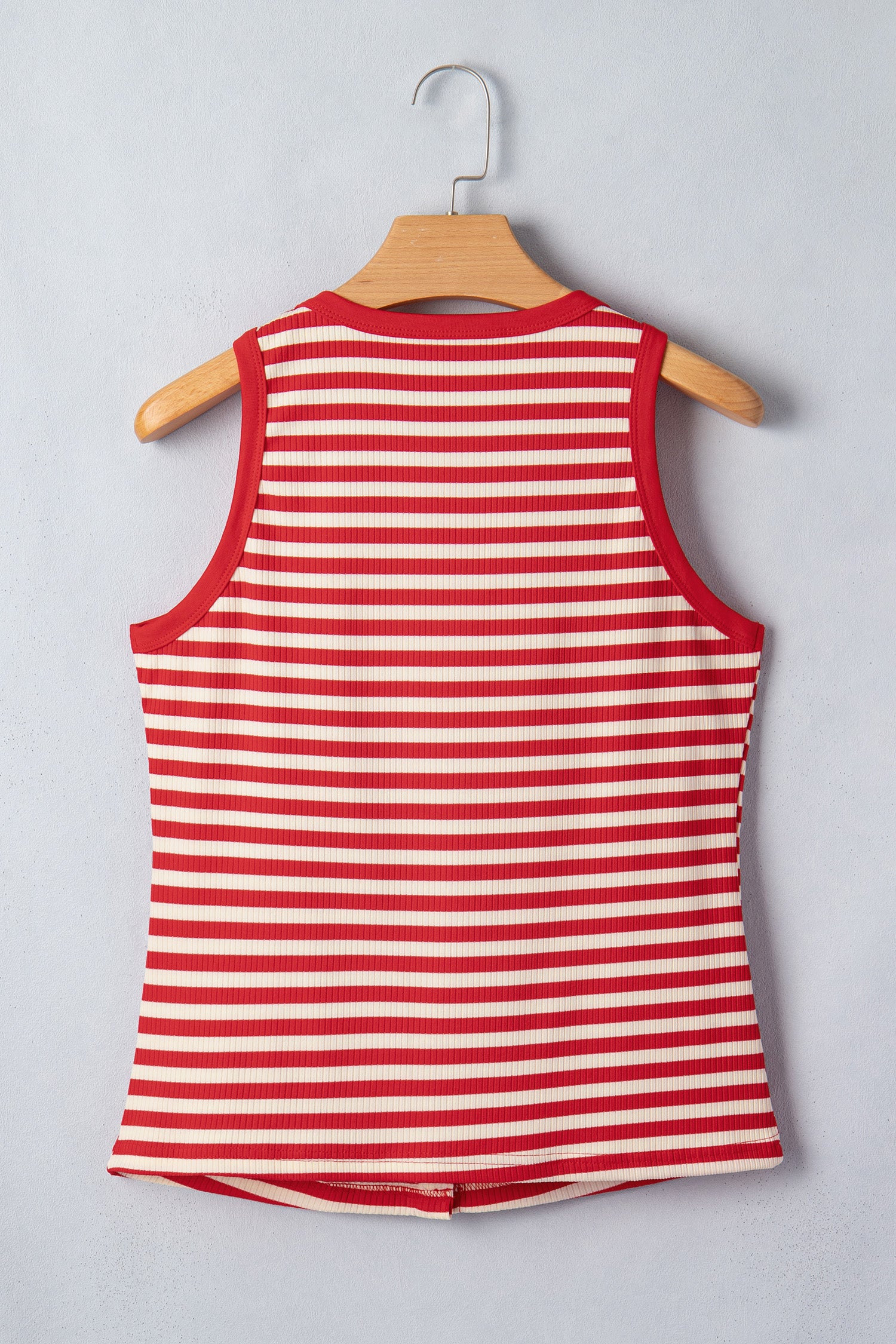 Red Stripe Buttoned Ribbed Knit Tank Top