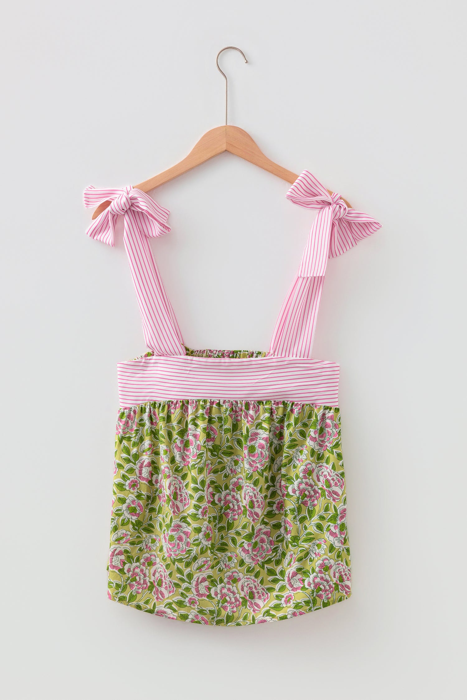 Green Fashion Printed Knot Straps Babydoll Tank Top