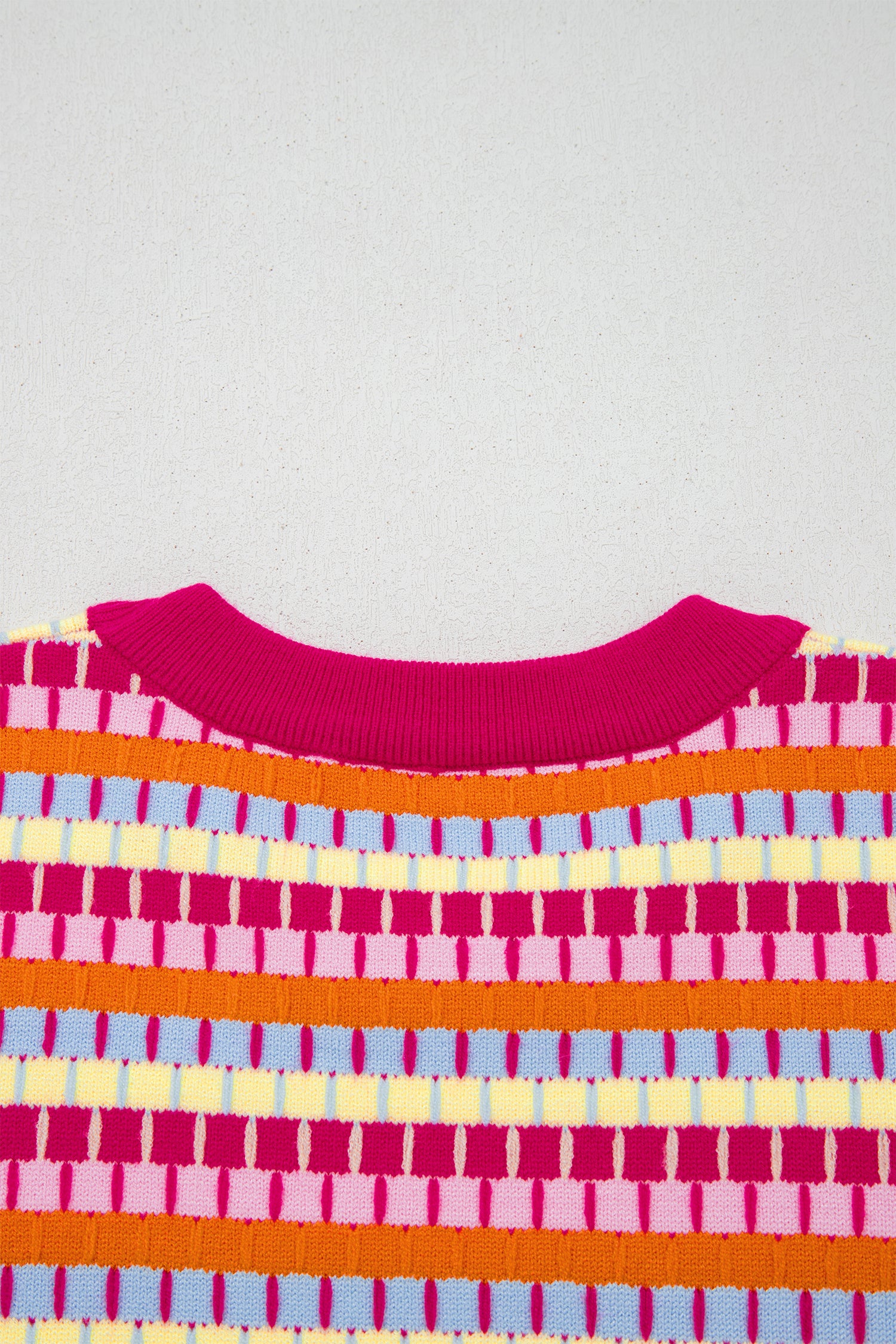 Orange Abstract Striped Knit Short Sleeve Sweater