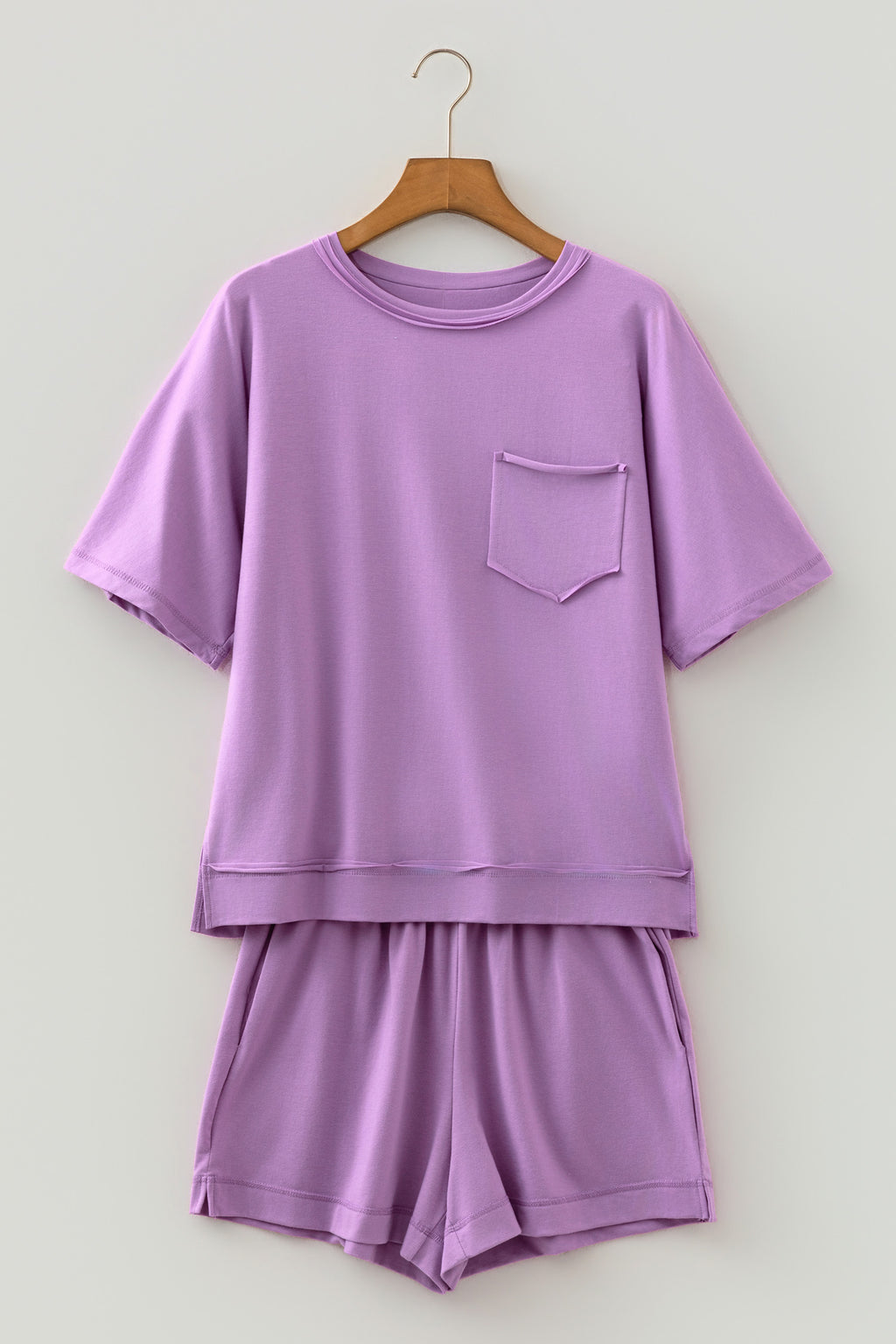 Orchid Bouquet Raw Edge Patch Pocket Oversized Top and Shorts Set