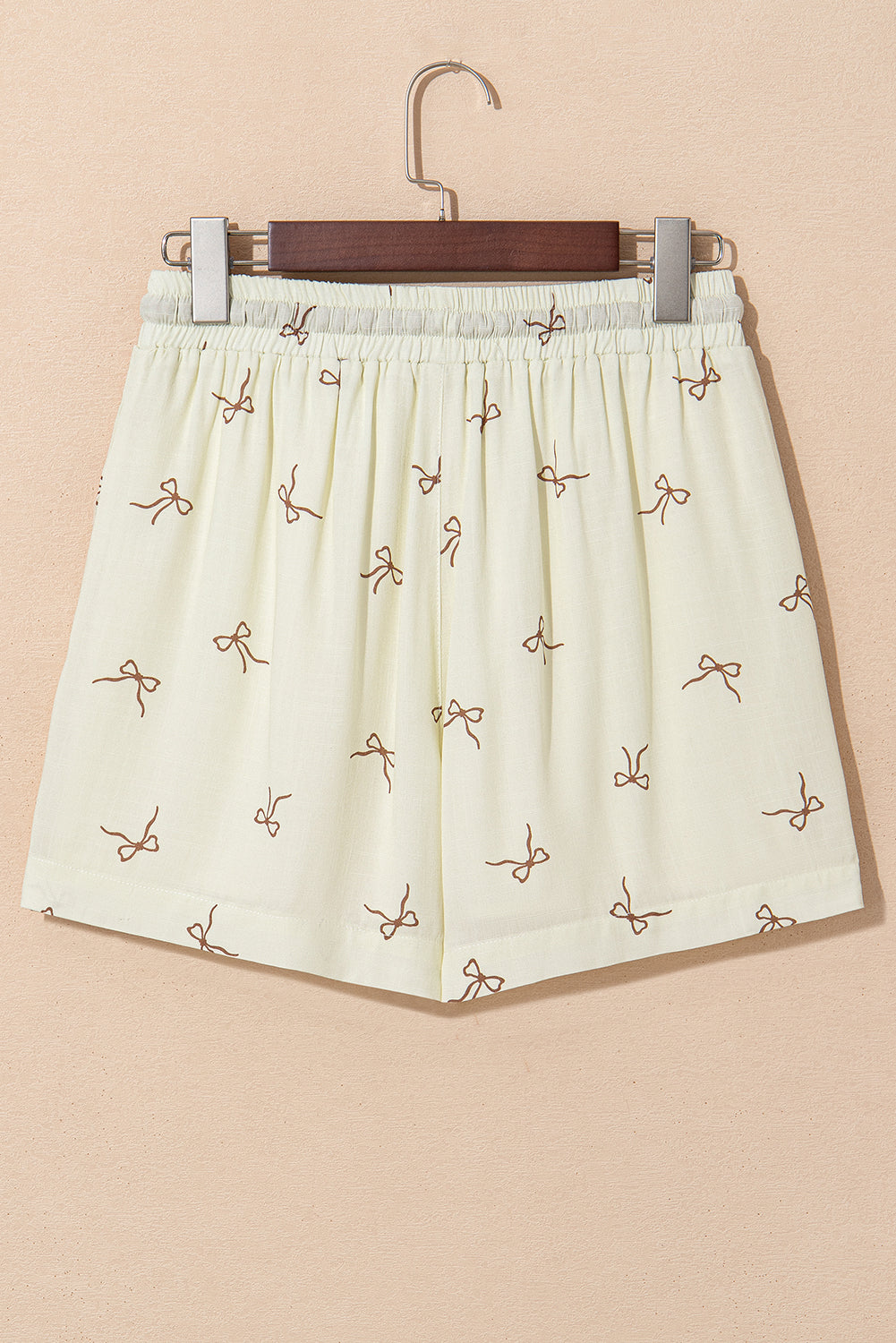 White Bow Print Lace Drawstring Elastic Waistband Casual Shorts