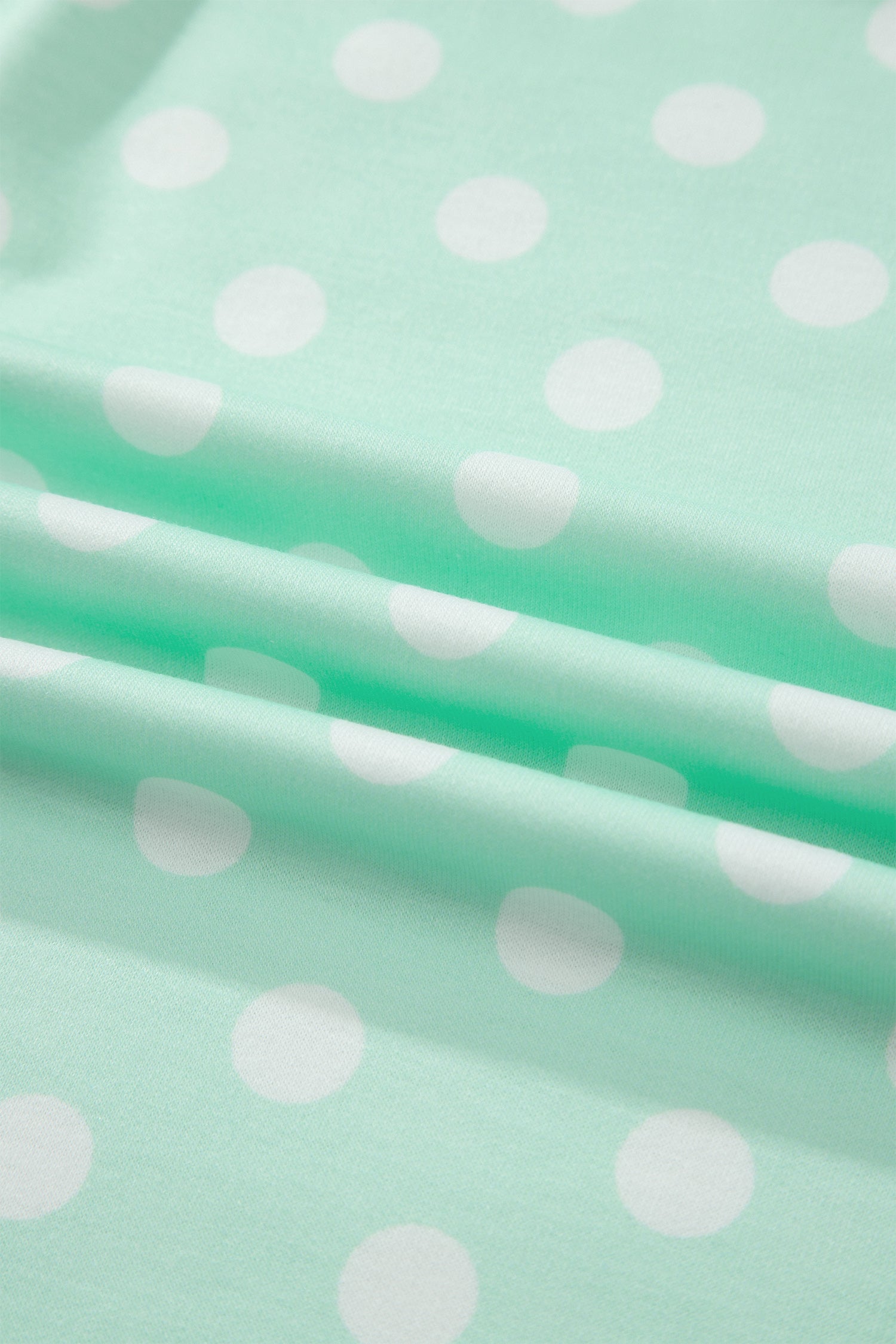 Sky Blue Polka Dot Print Color Block Trim Mock Neck Short Set