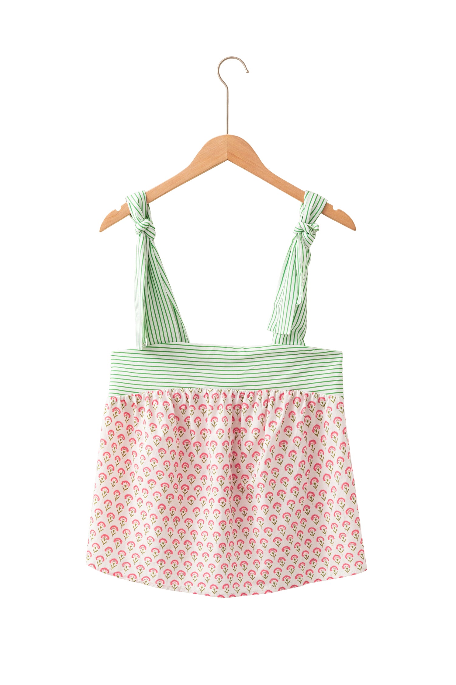 Green Fashion Printed Knot Straps Babydoll Tank Top