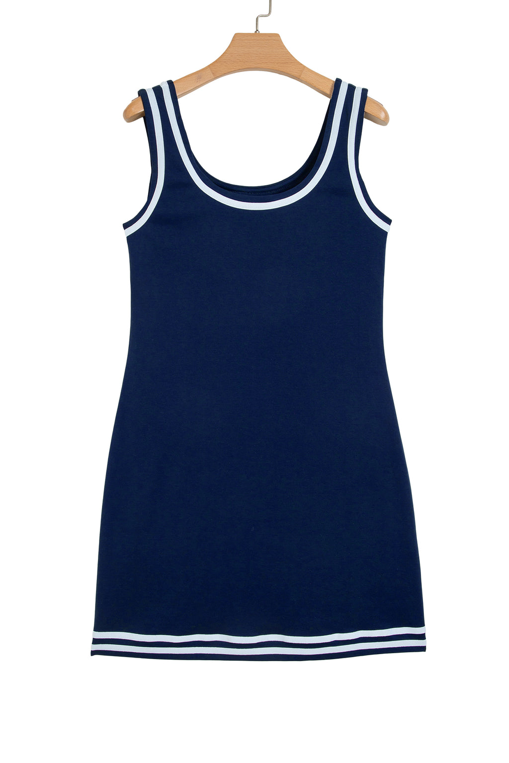 Dirty blue Contrast Trim U Neck Sleeveless Mini Dress with Shorts 2pcs Set