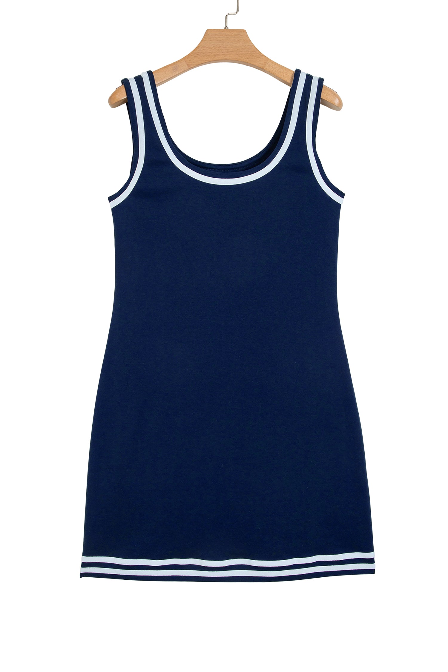 Dirty blue Contrast Trim U Neck Sleeveless Mini Dress with Shorts 2pcs Set