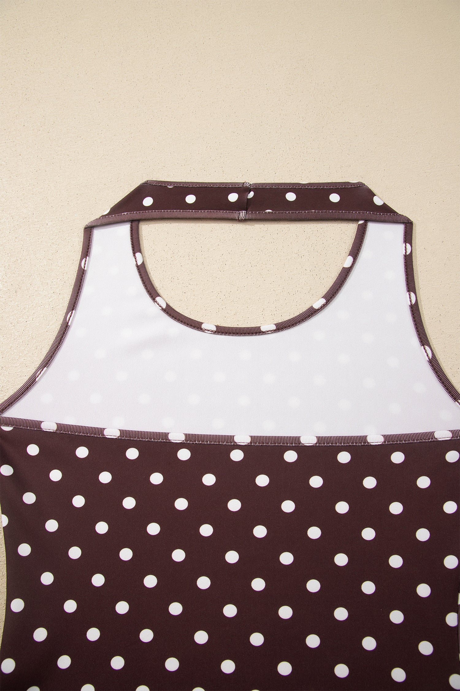 Brown Polka Dot Halter Tank Drawstring Elastic Waist Short Set