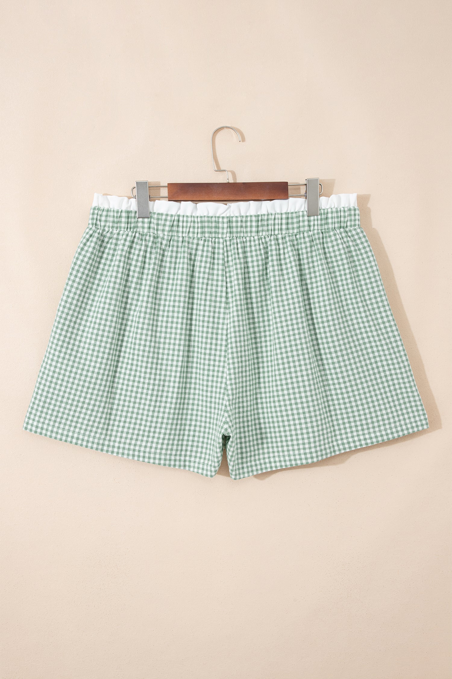 Red Contrast Trim Plaid Print Plus Size Shorts