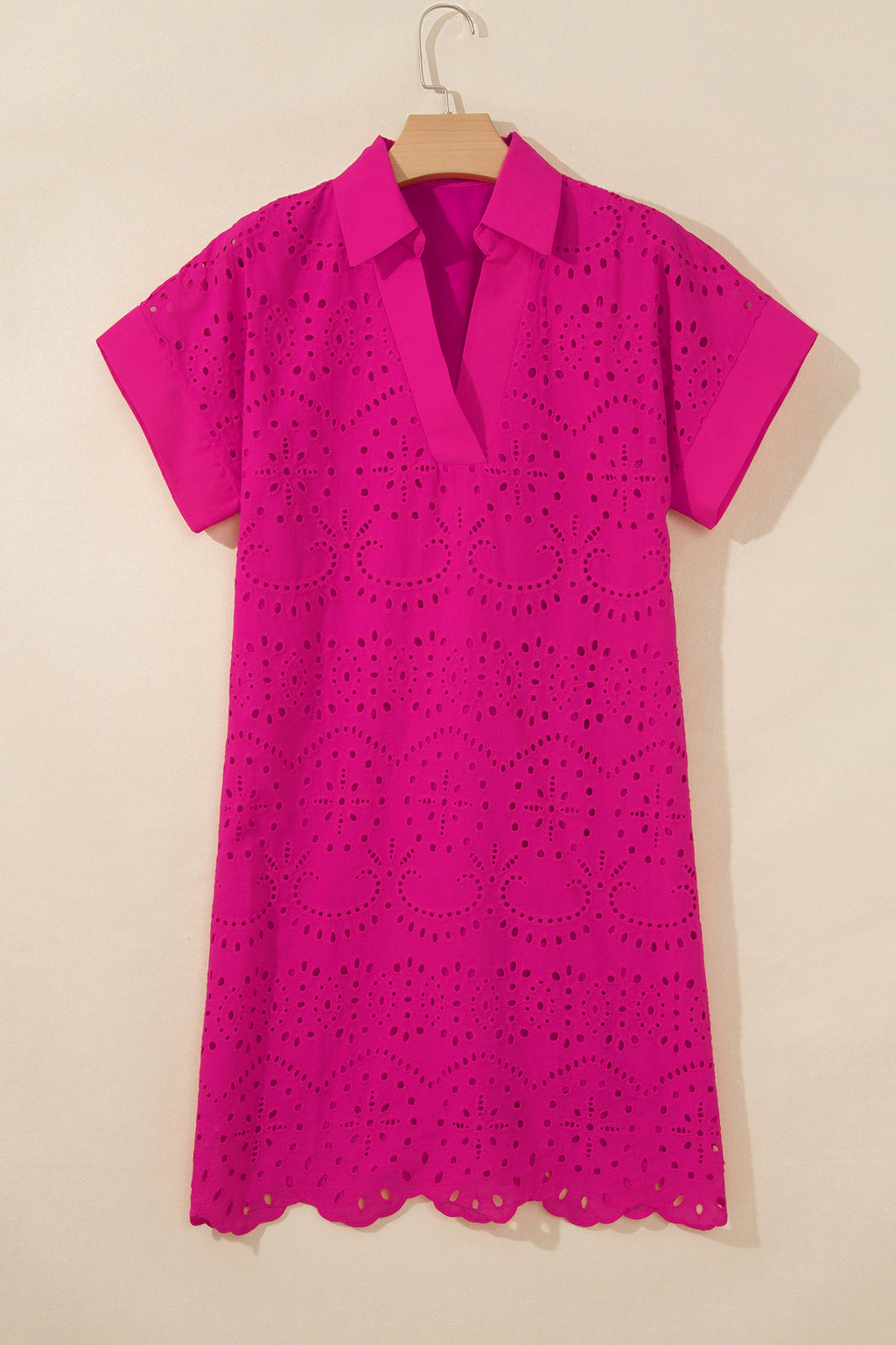 Black Solid Color Eyelet Embroidered T Shirt Mini Dress