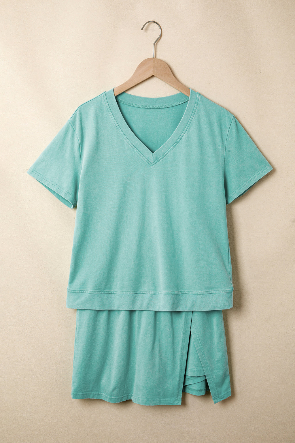 Beau Blue Mineral Wash V Neck Tee Matching Skort Set