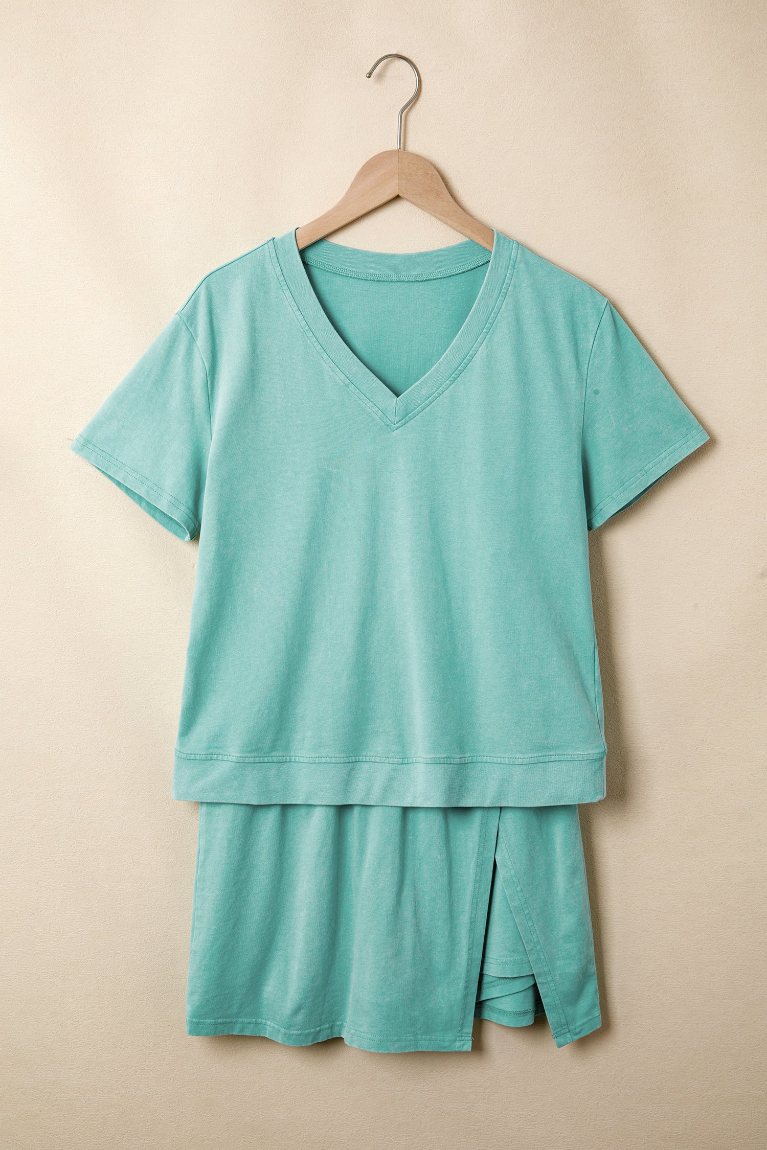 Beau Blue Mineral Wash V Neck Tee Matching Skort Set