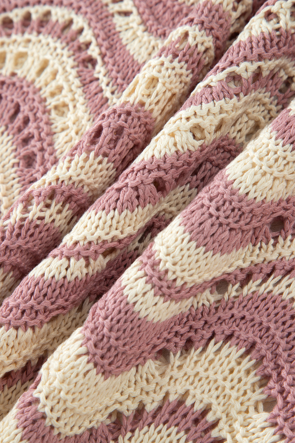 Black Stripe Wavy Crochet Eyelet Detail Ruffle Half Sleeve Sweater