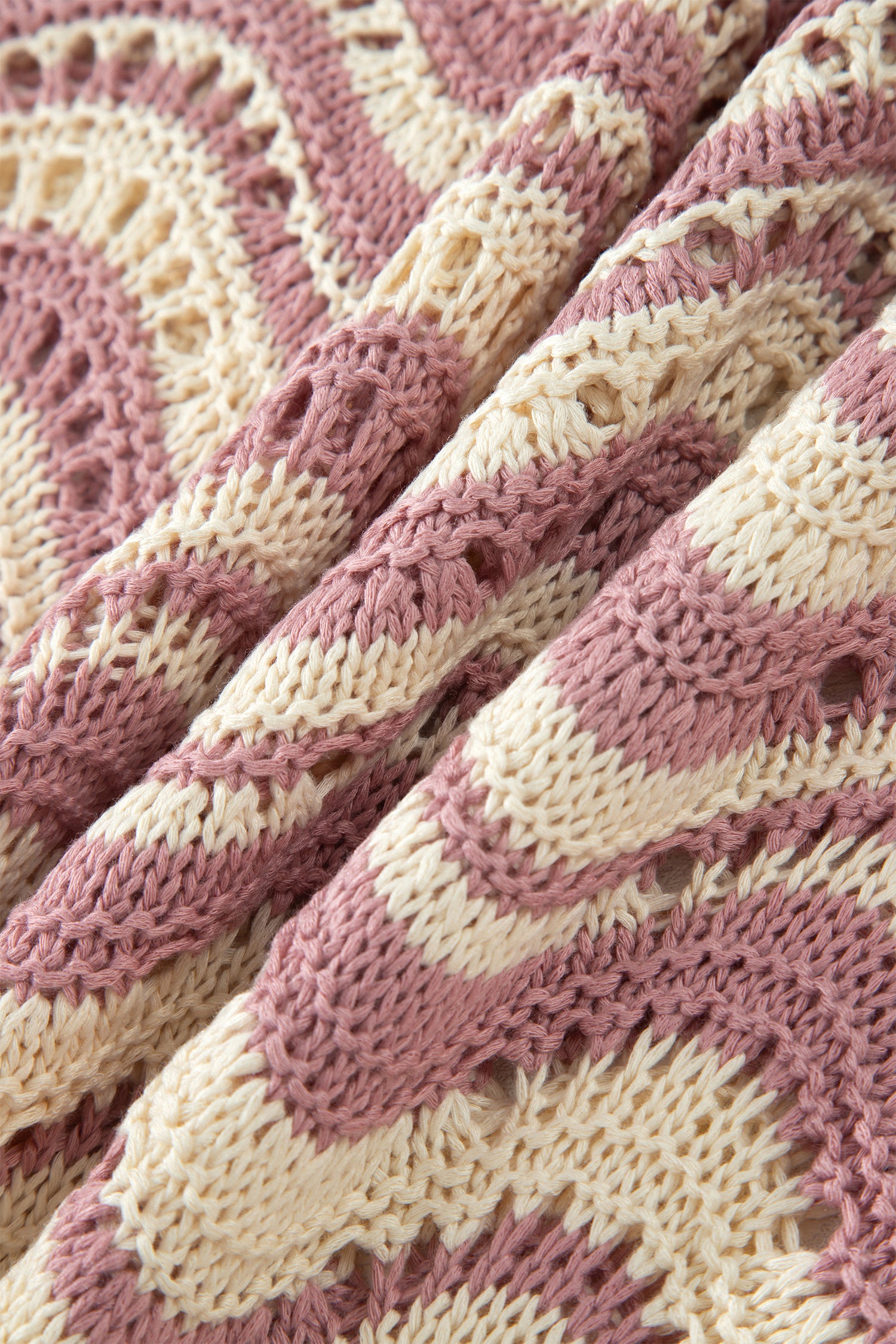 Black Stripe Wavy Crochet Eyelet Detail Ruffle Half Sleeve Sweater