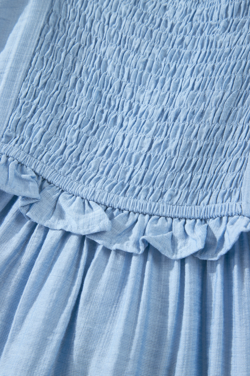 Beau Blue Solid Color Ruffle Trim High Waist Sleeveless Maxi Dress