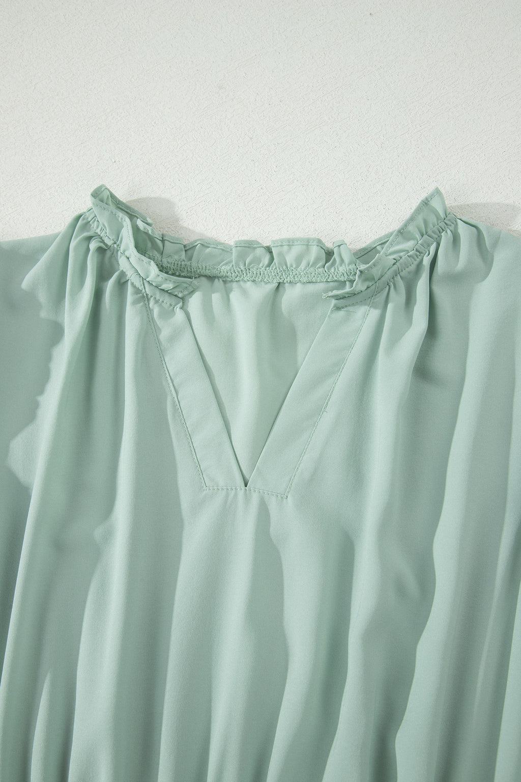Bright Green Solid Color V Neck Short Puff Sleeve High Waist Tiered Maxi Dress