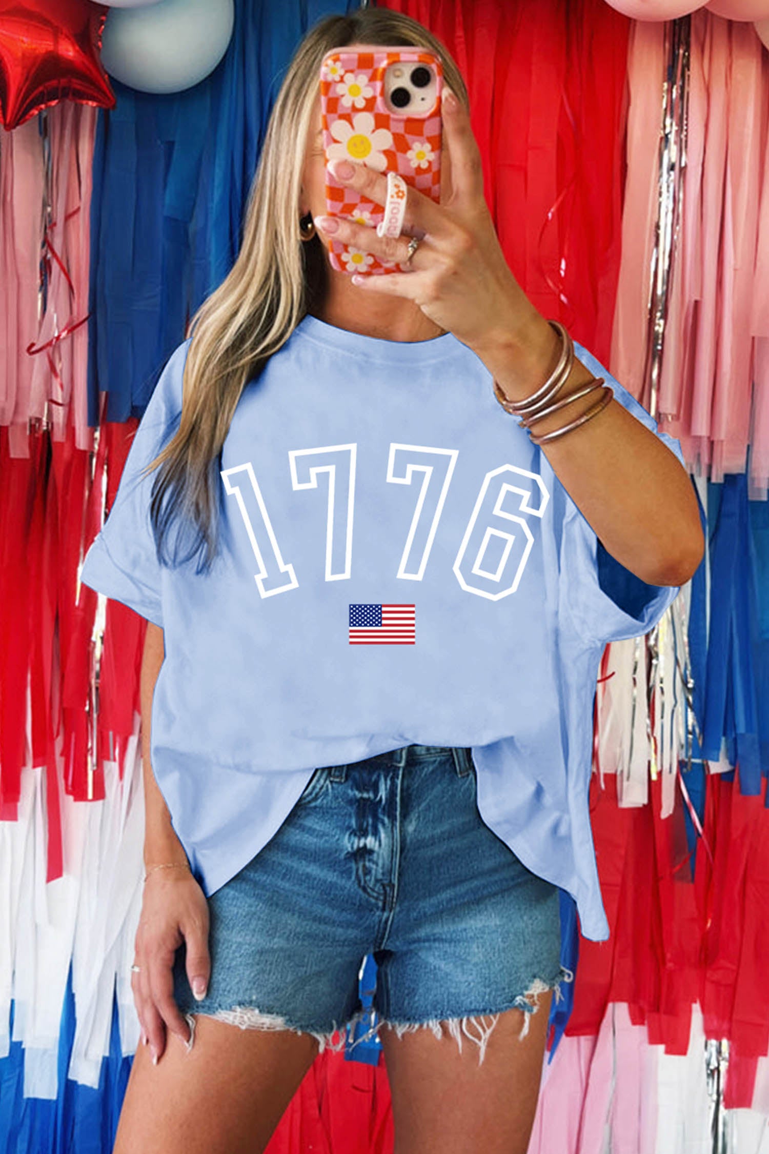 1776 American Flag Print Oversized Tee