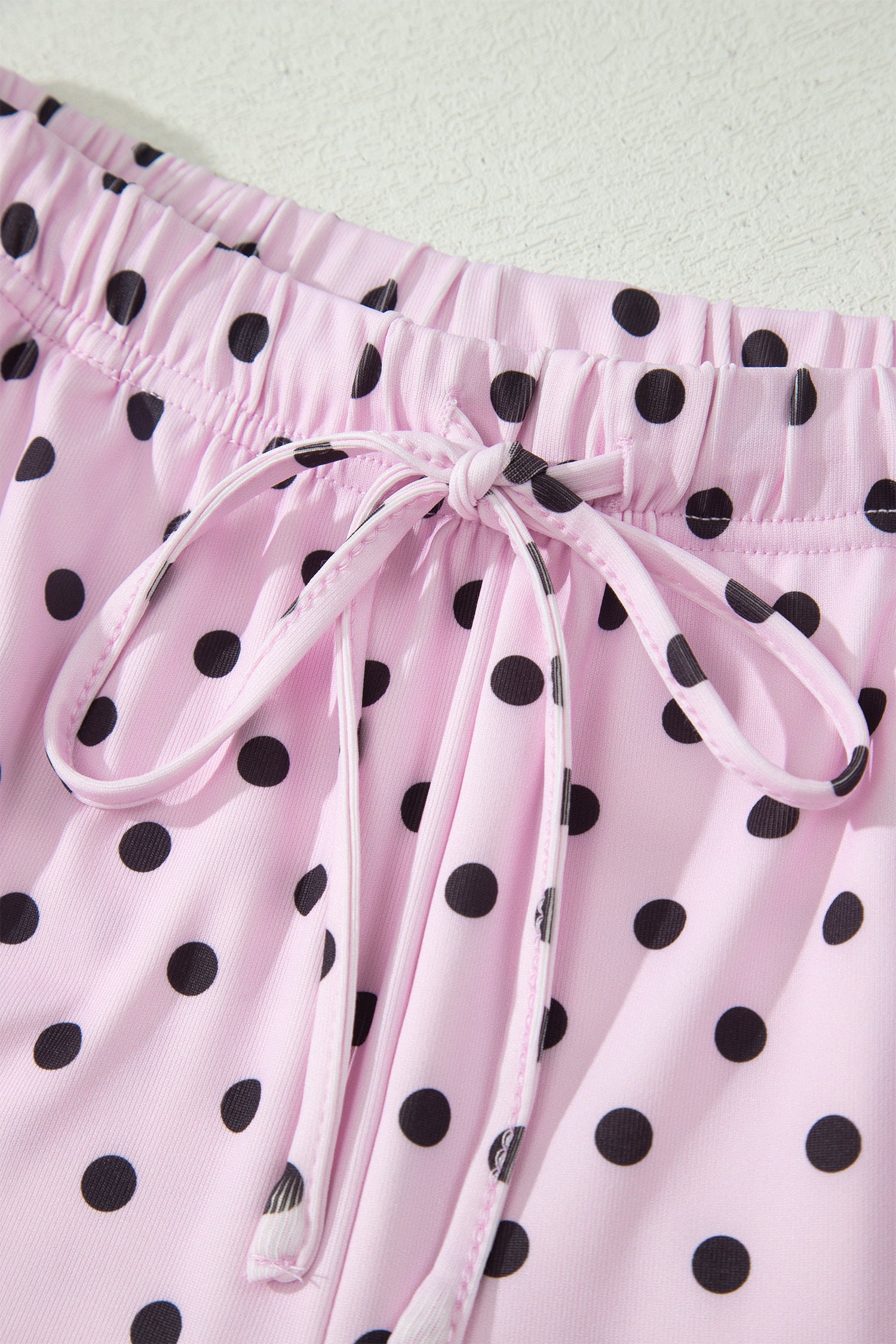 Brown Polka Dot Halter Tank Drawstring Elastic Waist Short Set