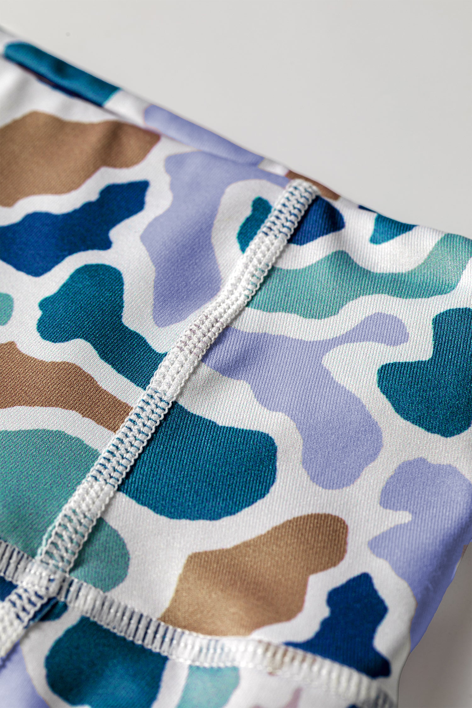 Sky Blue Abstract Camo Printed Seam Detail Biker Shorts