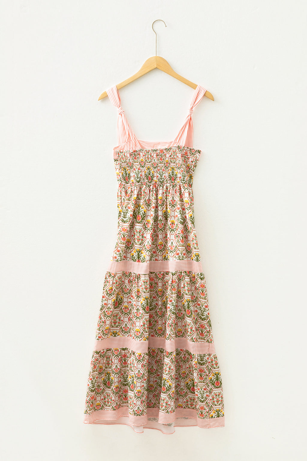 Pink Geometric Floral Print Striped Patchwork Detail Sleeveless Dress