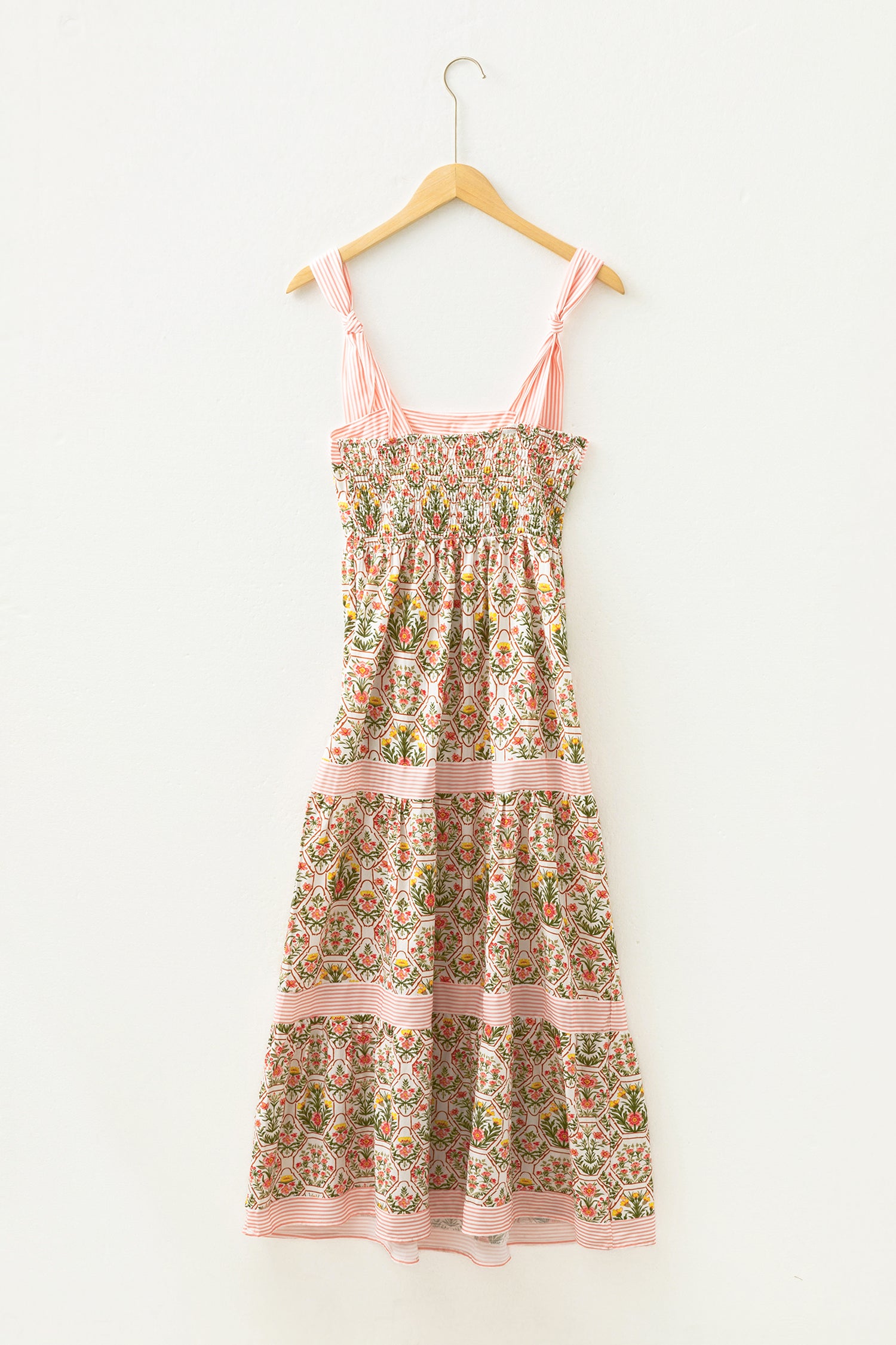 Pink Geometric Floral Print Striped Patchwork Detail Sleeveless Dress