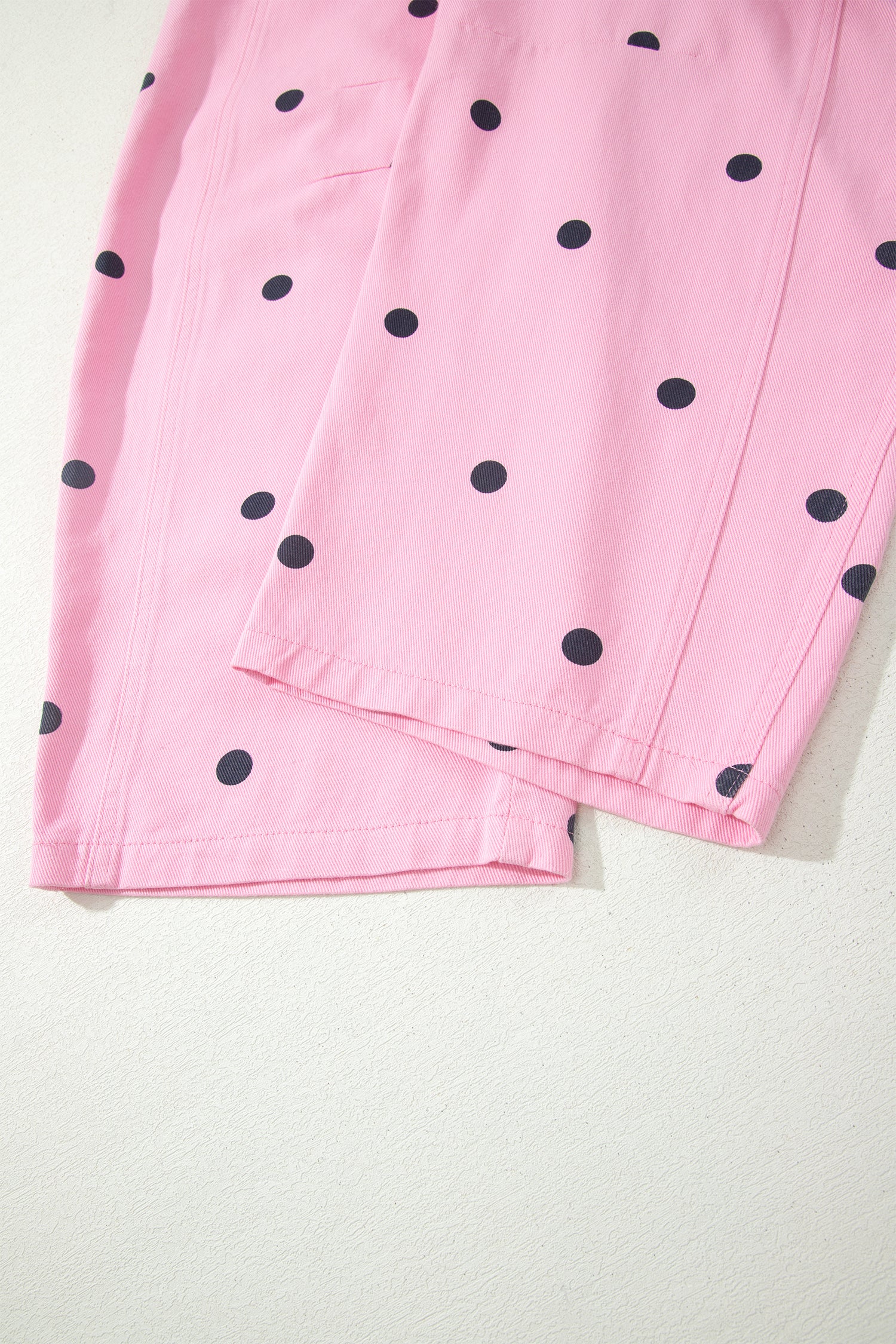 Light French Beige Polka Dot Print Bib Pocket Denim Barrel Overalls Jumpsuit