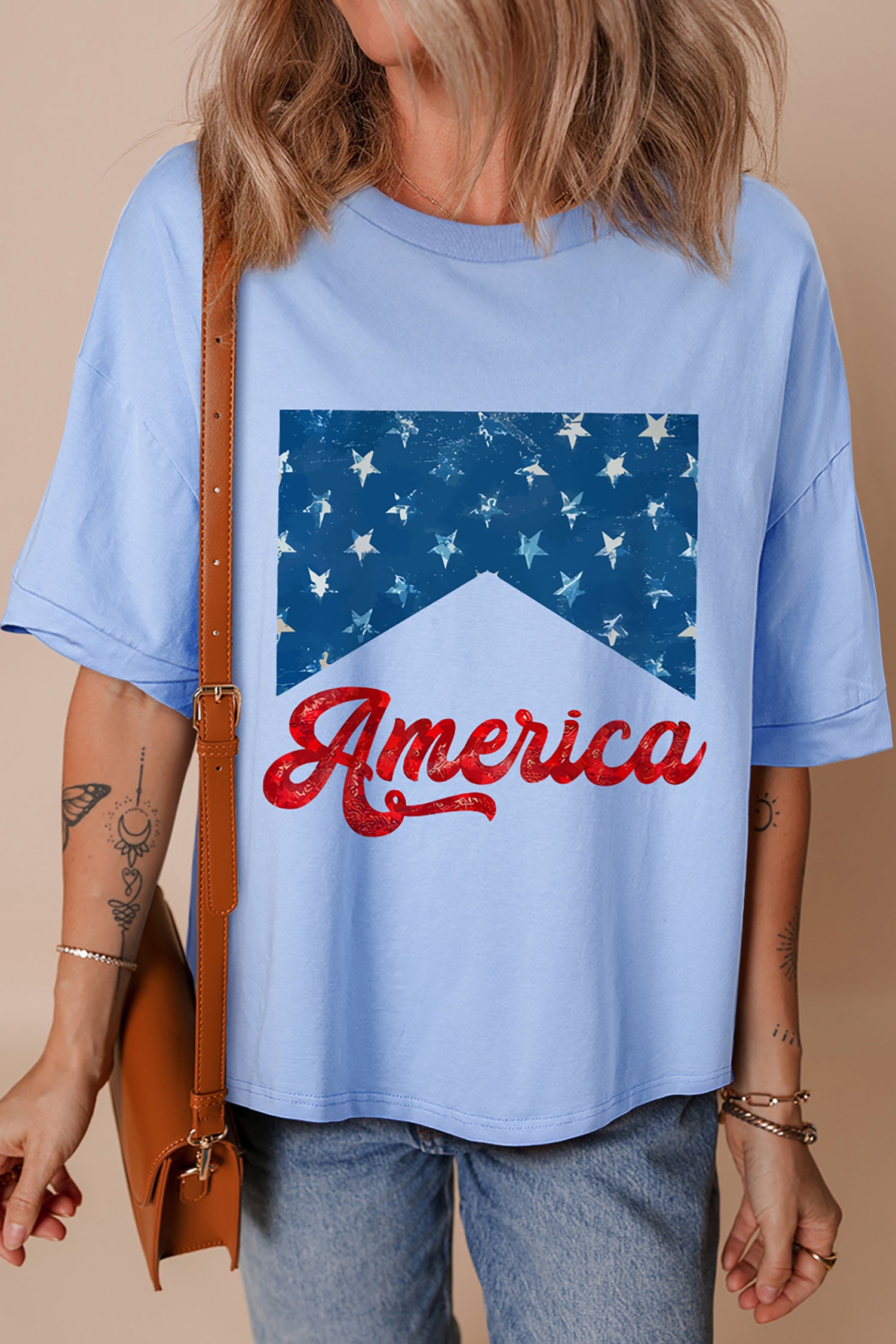 America Fashion Print Relaxed T Shirt