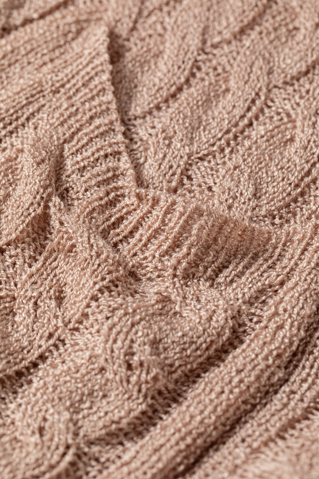 Pink Hollowed Pattern Knit Drop Shoulder Open Sweater Cardigan