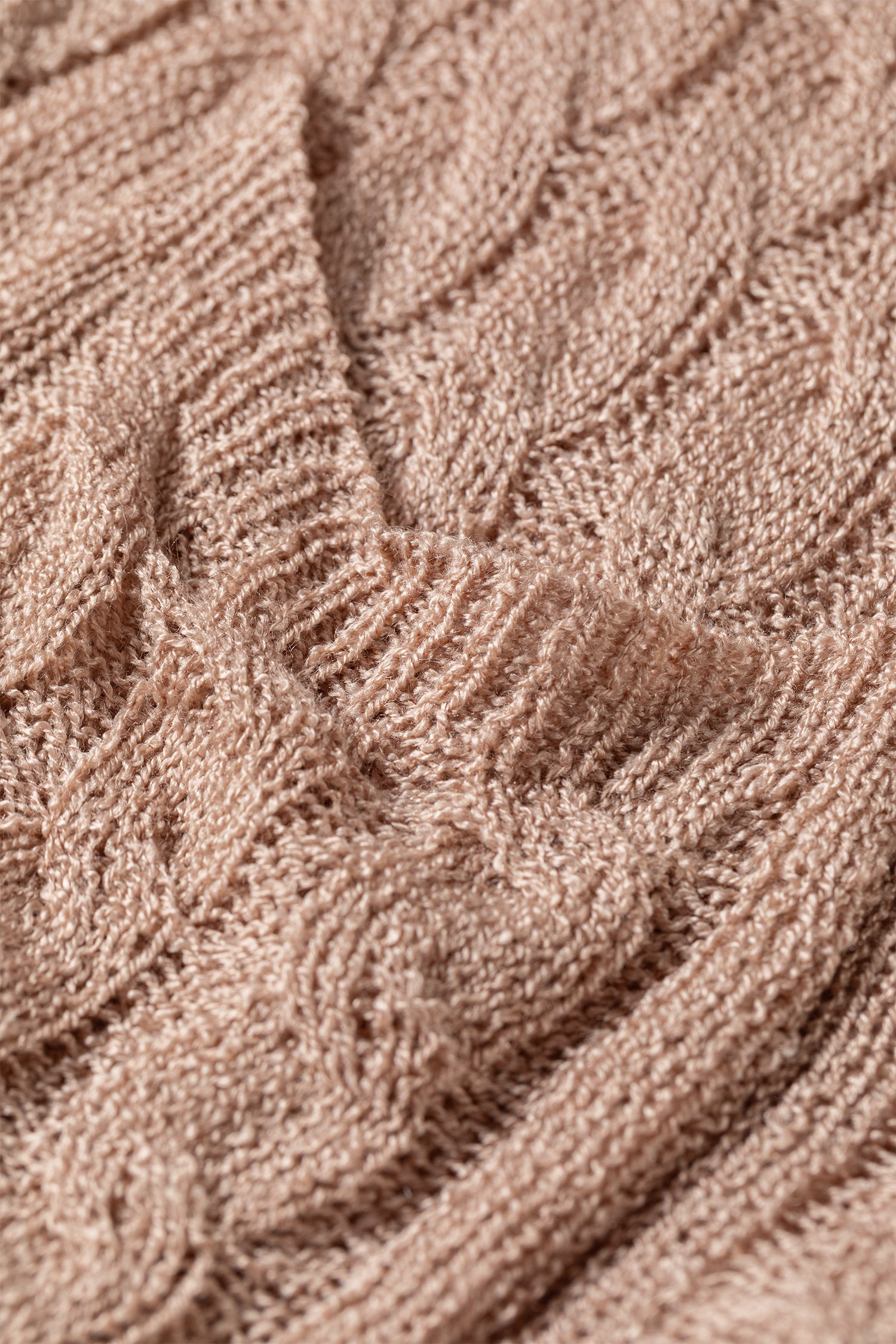 Pink Hollowed Pattern Knit Drop Shoulder Open Sweater Cardigan