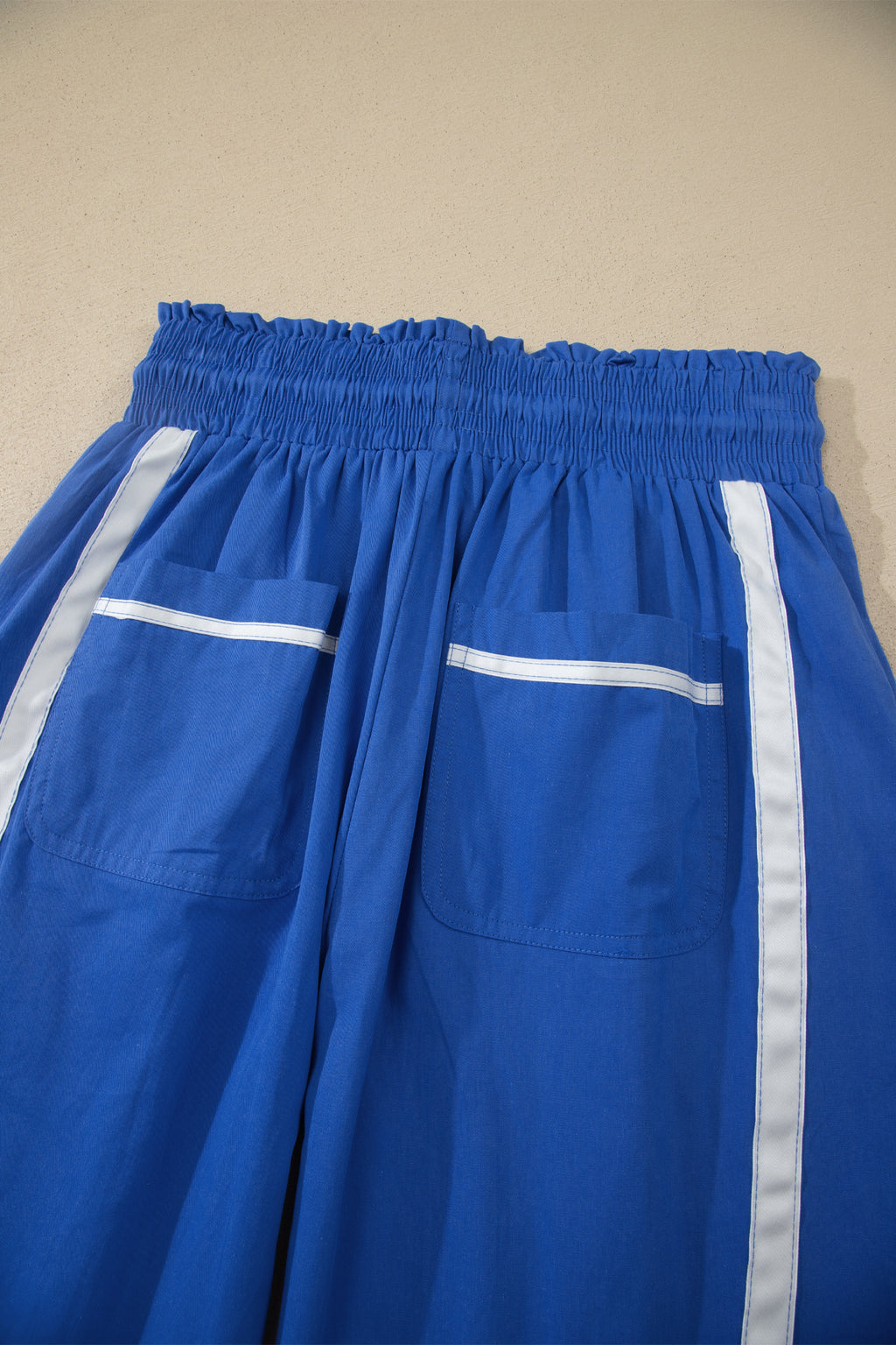 Black Contrast Striped Smocked Waist Drawstring Cropped Casual Pants