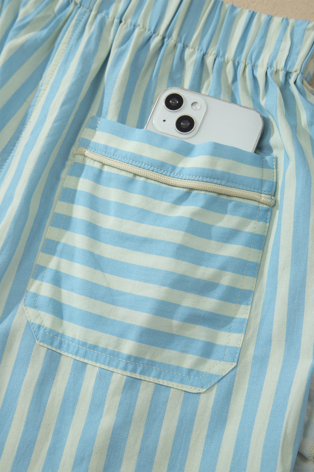 Rose Stripe Elastic Waist Ruffle Trim Casual Shorts